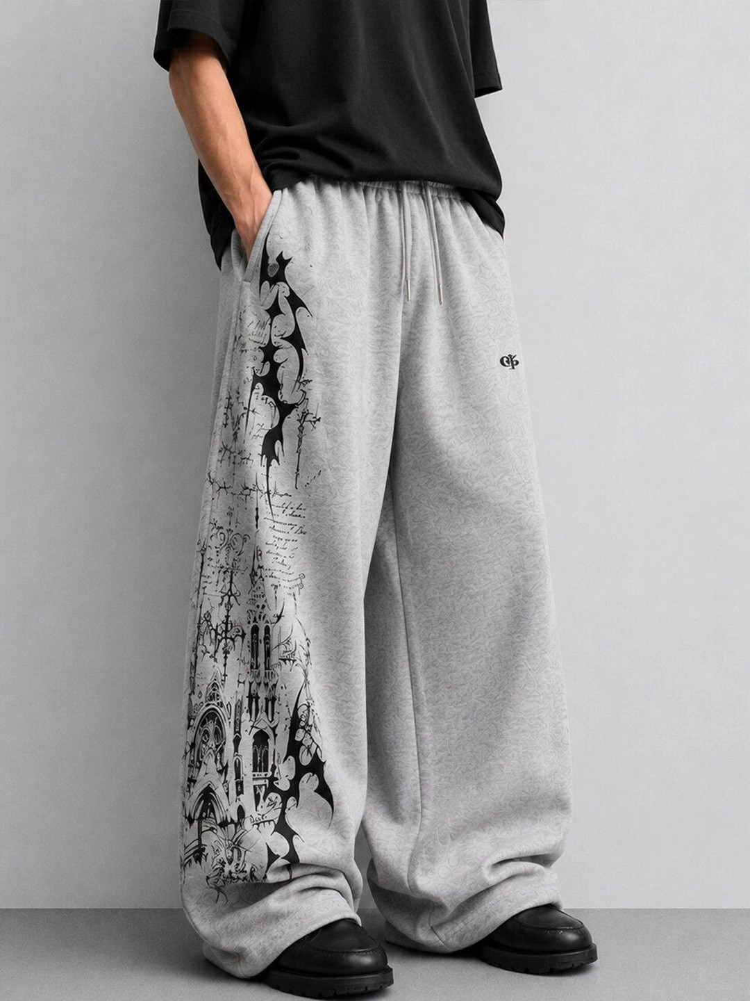 GENRAGE Men Baggy Graphic Print Track Pants