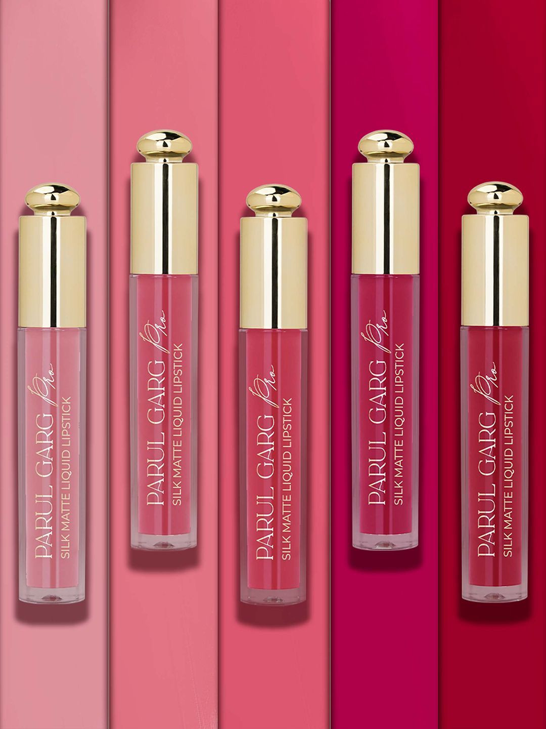 Parul Garg Set Of 5 Silk Matte Velvet Long Wear Liquid Lipstick - 3 ml Each