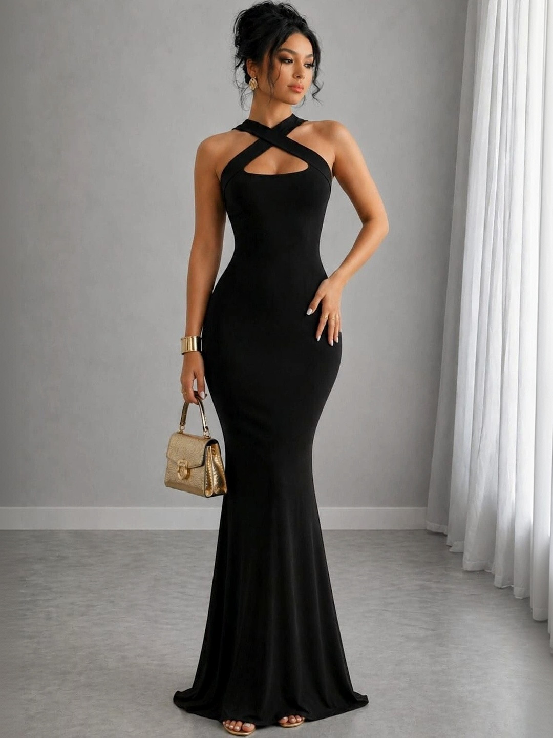 CORSICA Halter Neck Bodycon Maxi Dress
