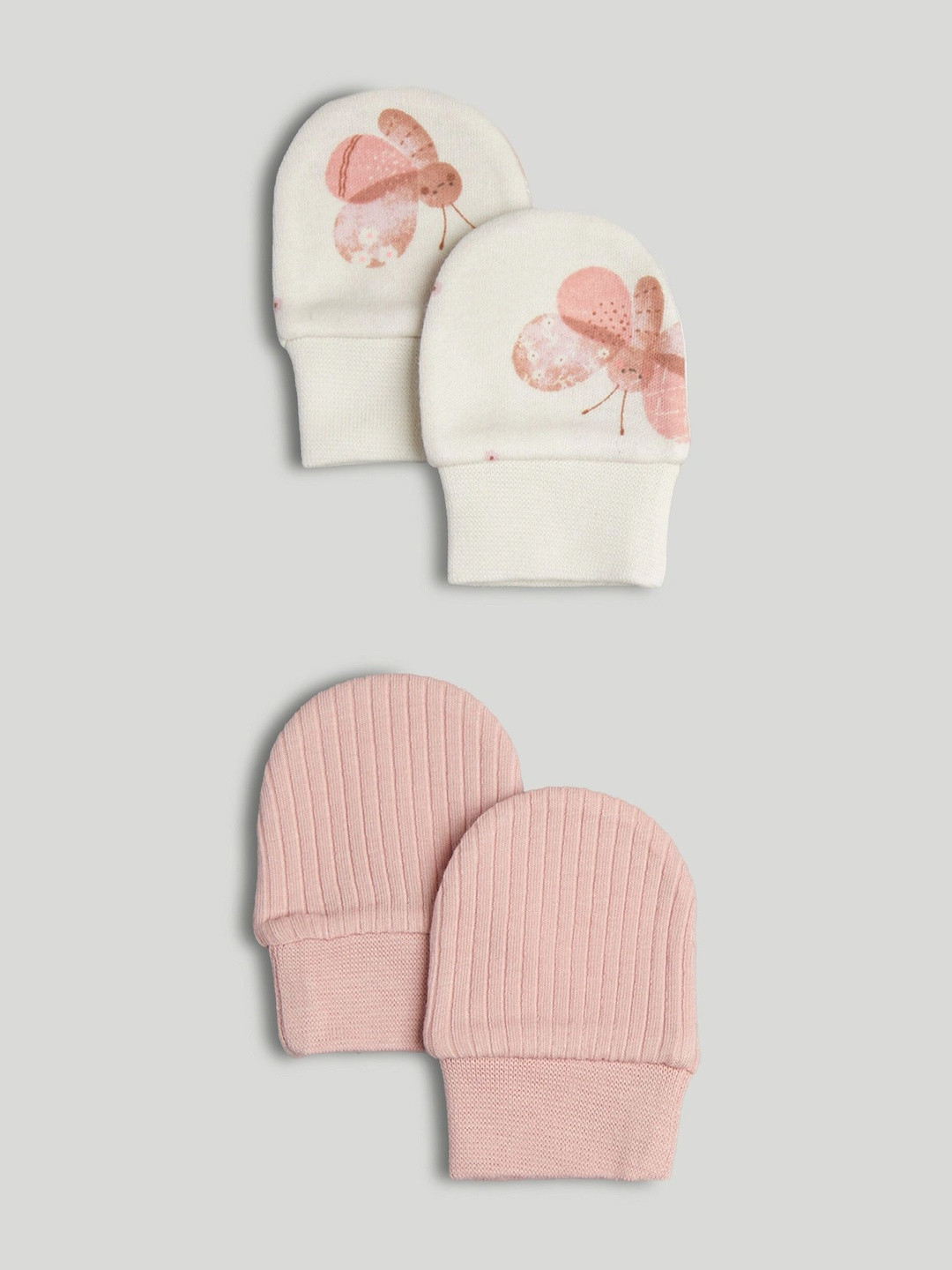 mothercare Infant Girls Pack Of 2 Organic Cotton Mittens