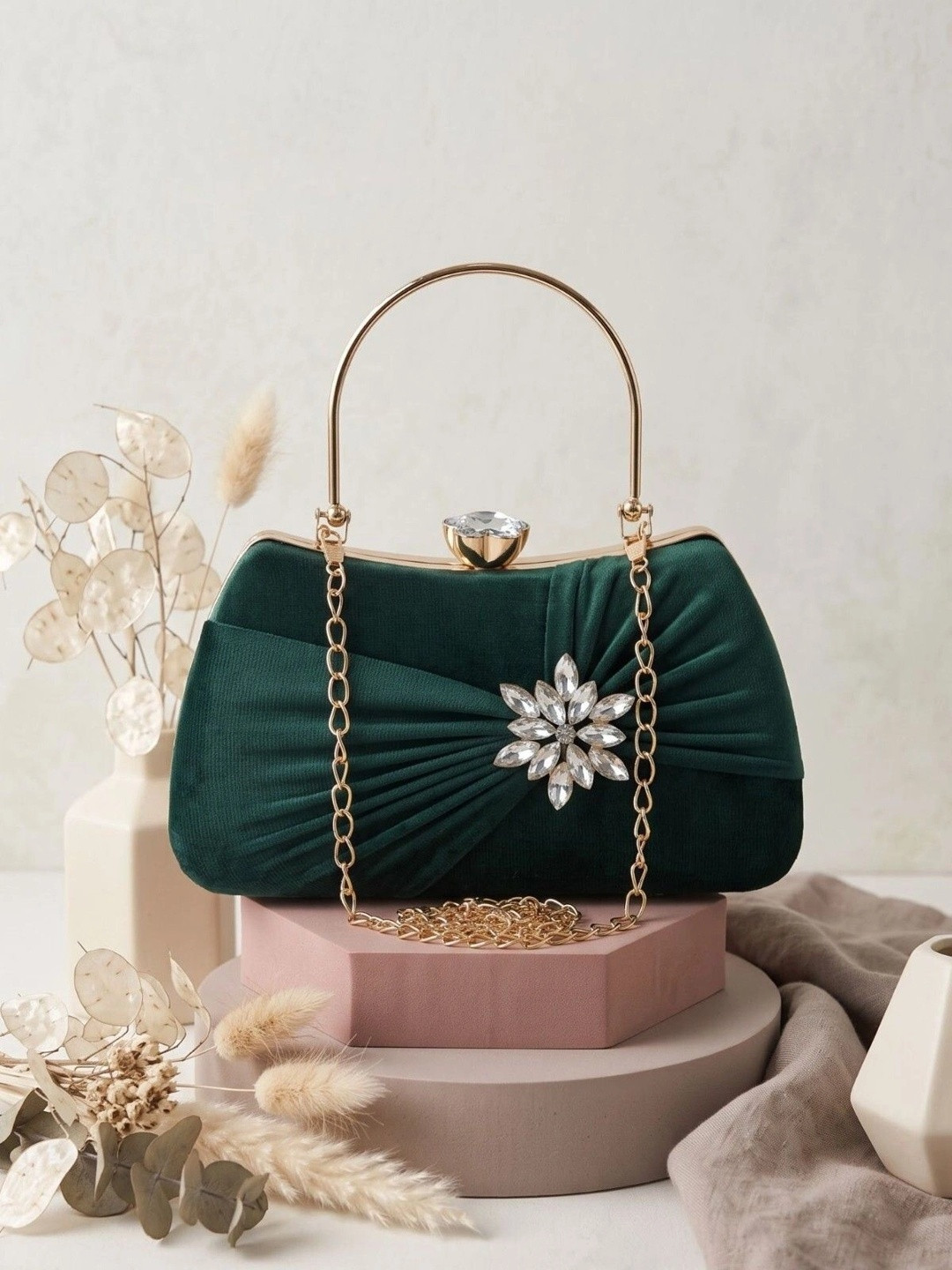 MISHA Textured Embellished Box Clutch