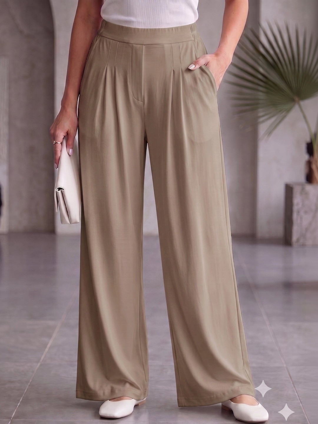 CORSICA Women Relaxed Straight Leg Straight Fit Easy Wash Pleated Trousers