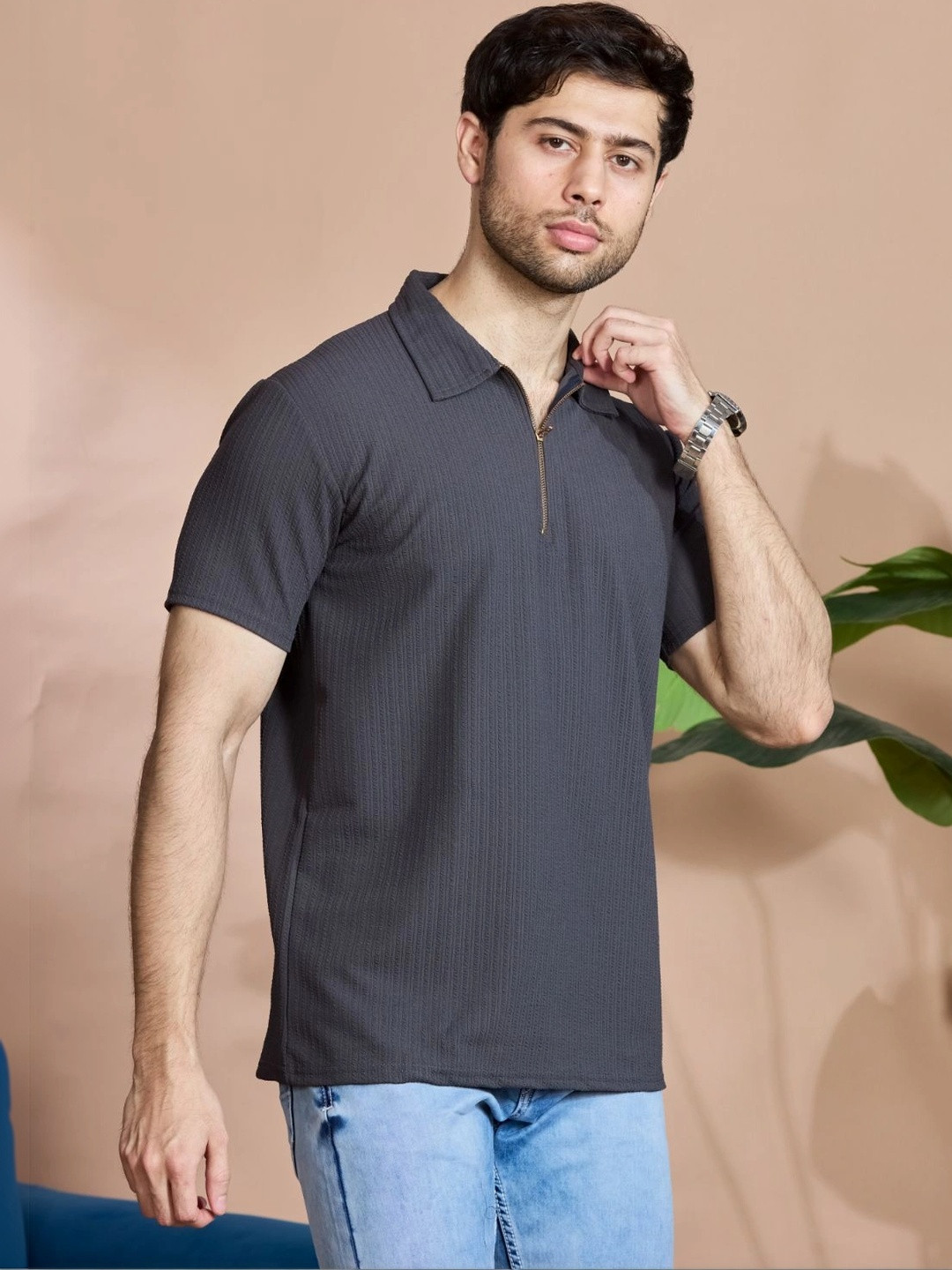STONEBERG Men Polo Collar Flex Slim Fit T-shirt