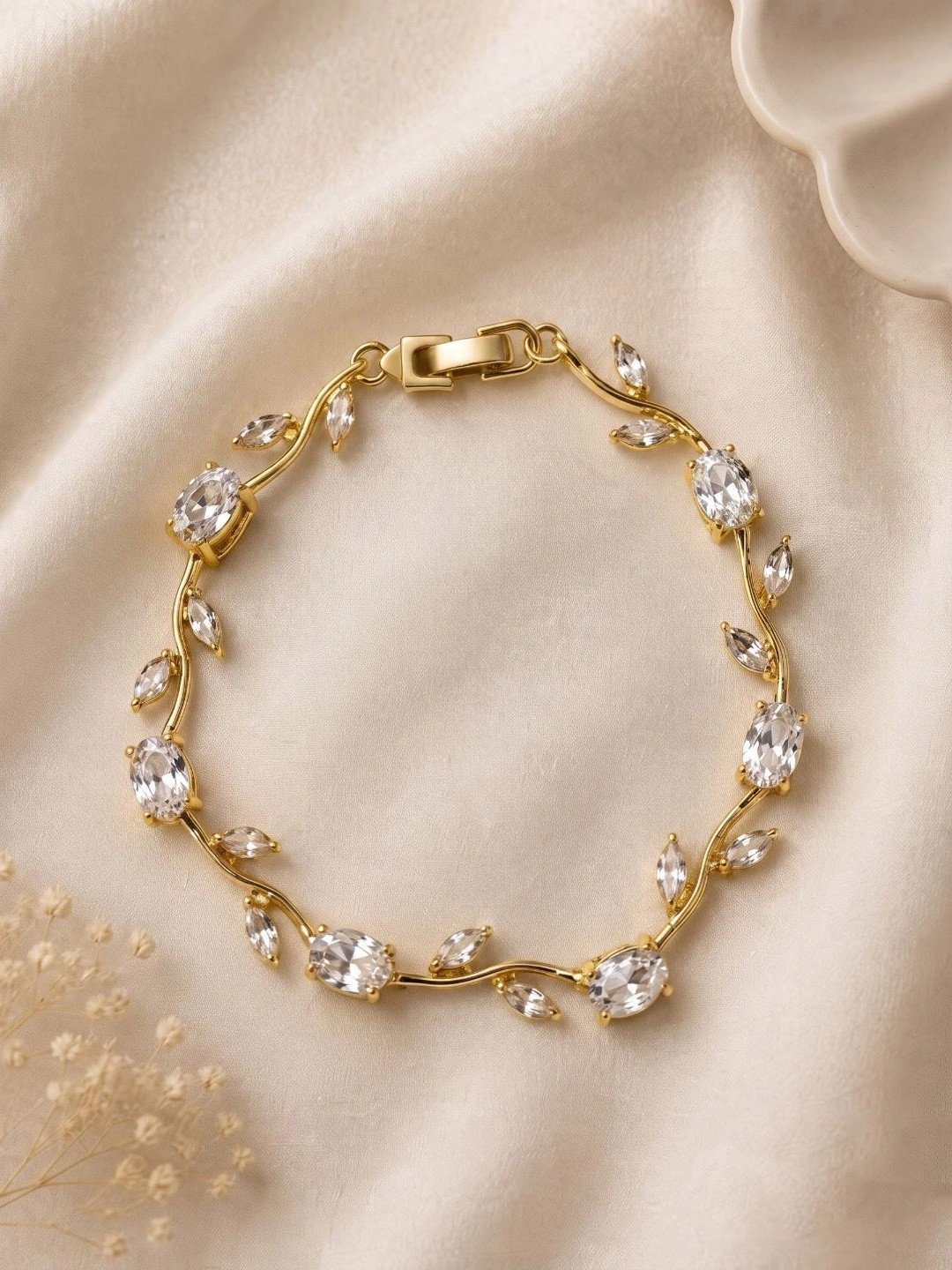 Anouk Women Brass Crystals Gold-Plated Link Bracelet