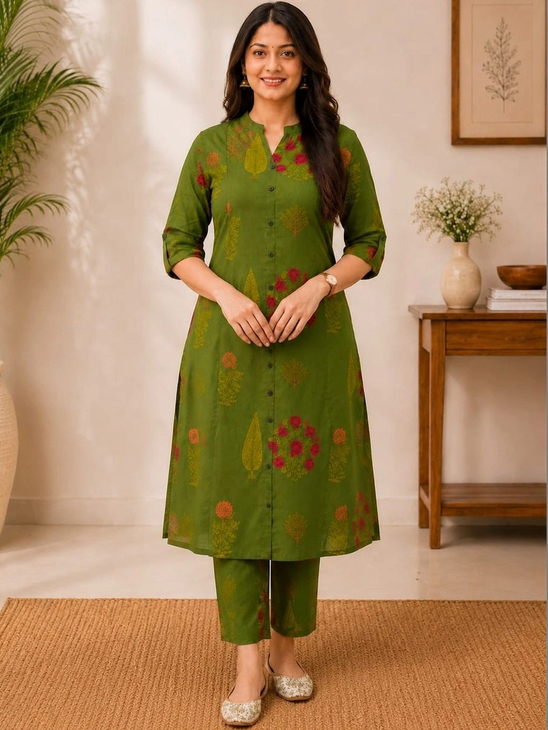 YADHIKA CREATION Women Ethnic Motifs Printed Regular Pure Cotton Kurta with Trousers