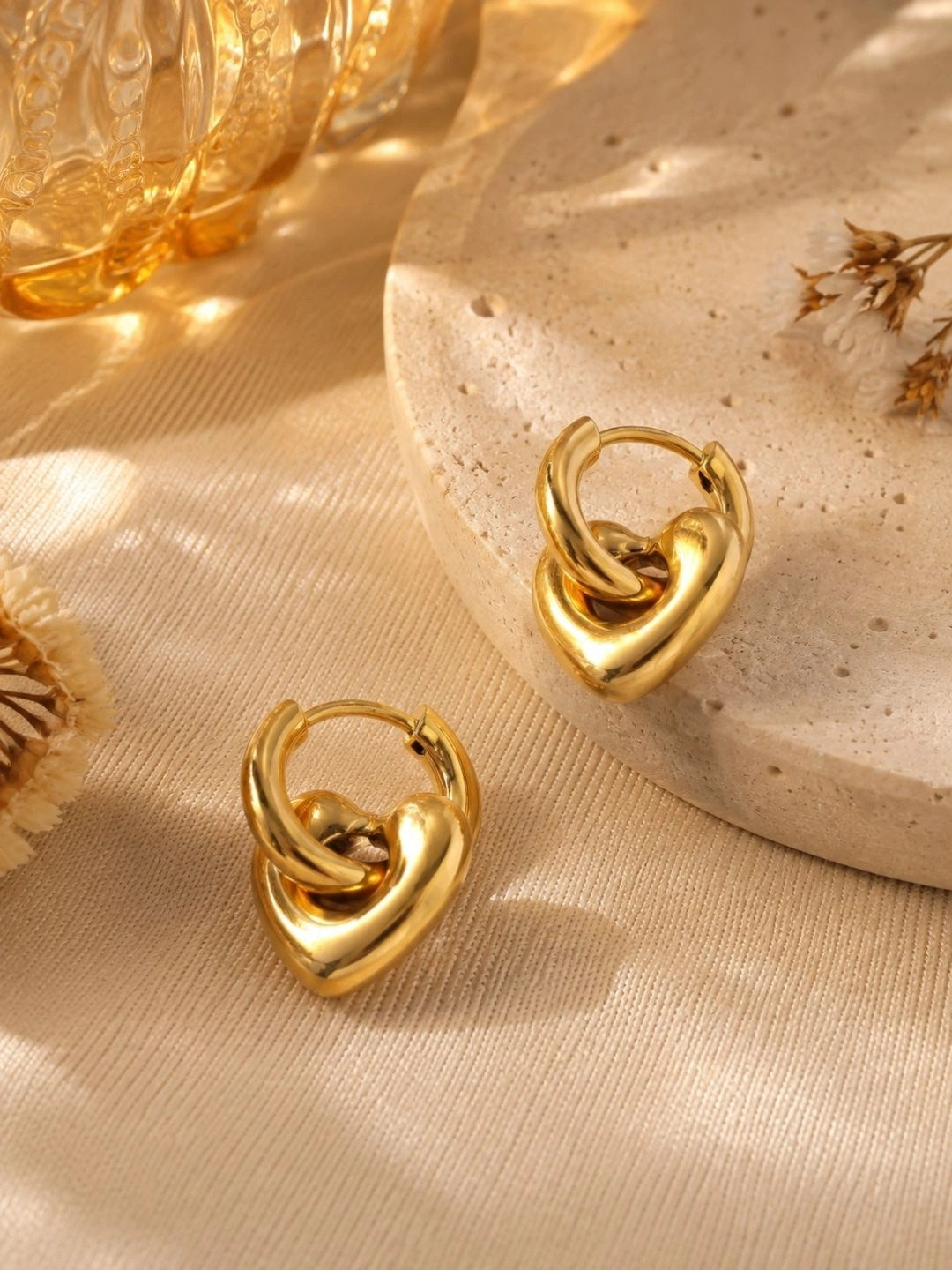 MONOZO 18K Gold Plated Heart Shaped Hoop Earrings For Girls & Women