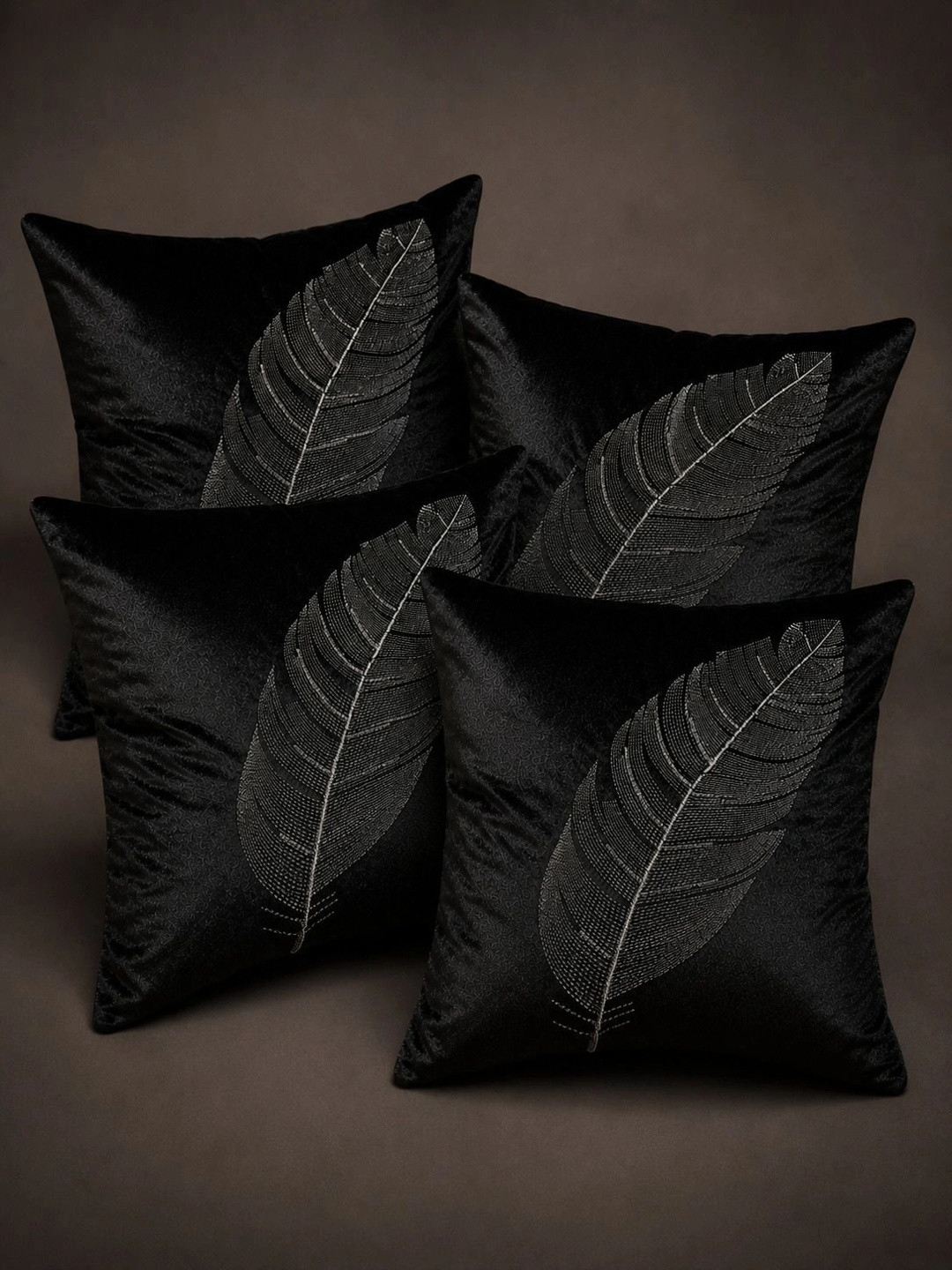 VORNEXA Black Set of 4 Velvet Square Cushion Covers