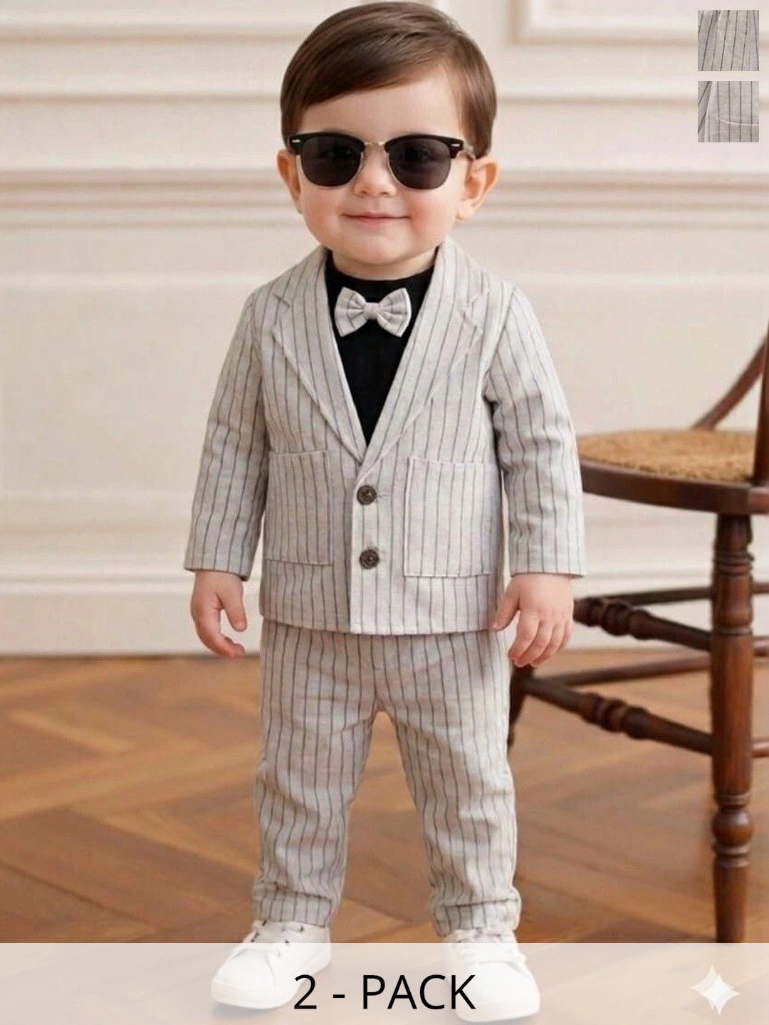 NEMI CREATION Boys Striped Coat with Trousers