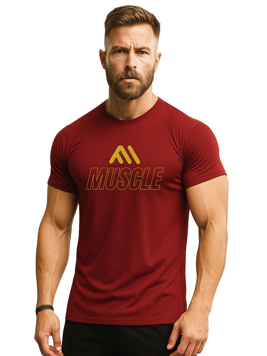 3Colors Men Dry Fit Typography Printed Round Neck T-shirt