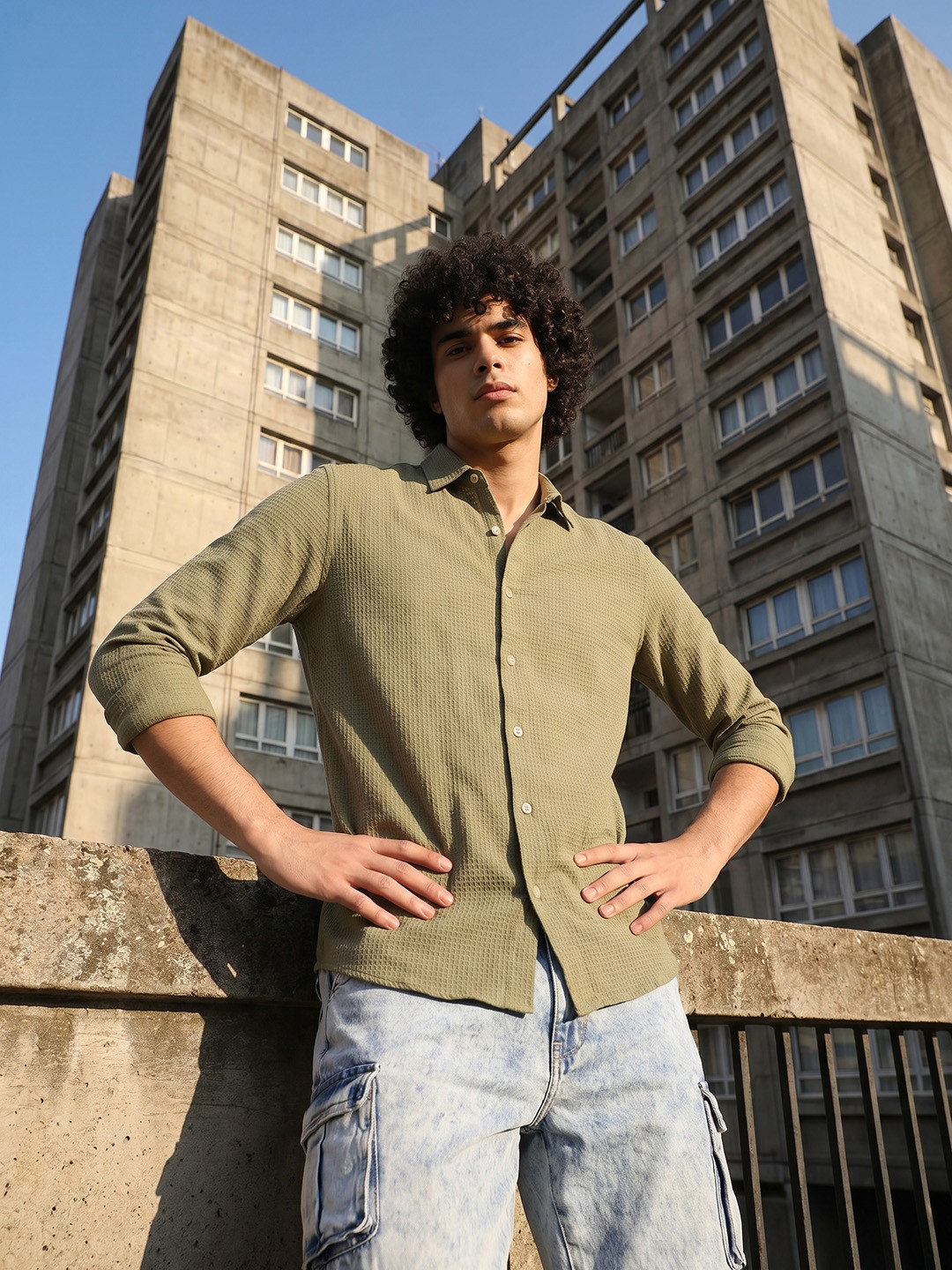 The Roadster Life Co. Self Design Textured Pure Cotton Casual Shirt