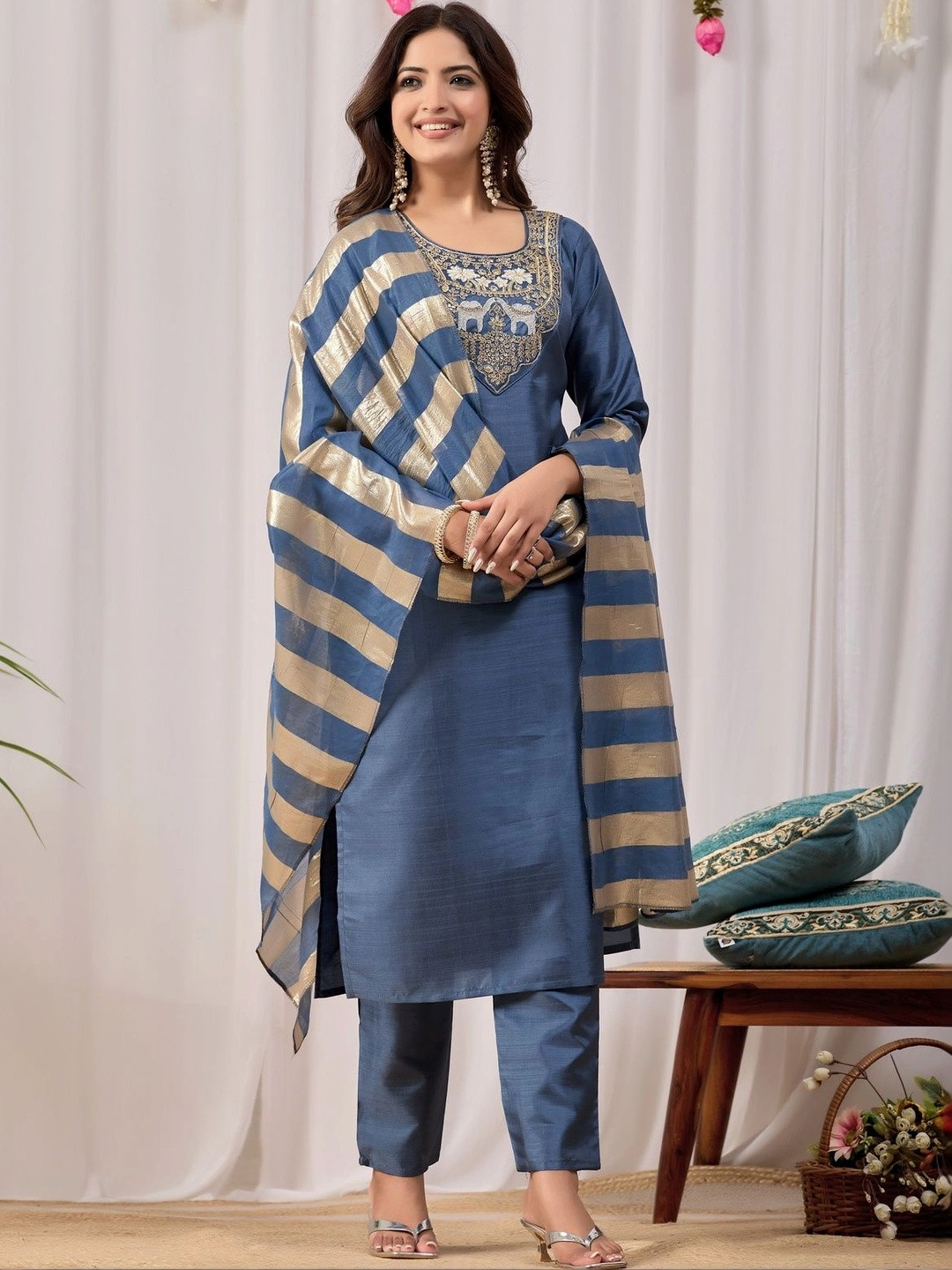 Sangria Women Ethnic Motifs Kurta with Trousers & With Dupatta