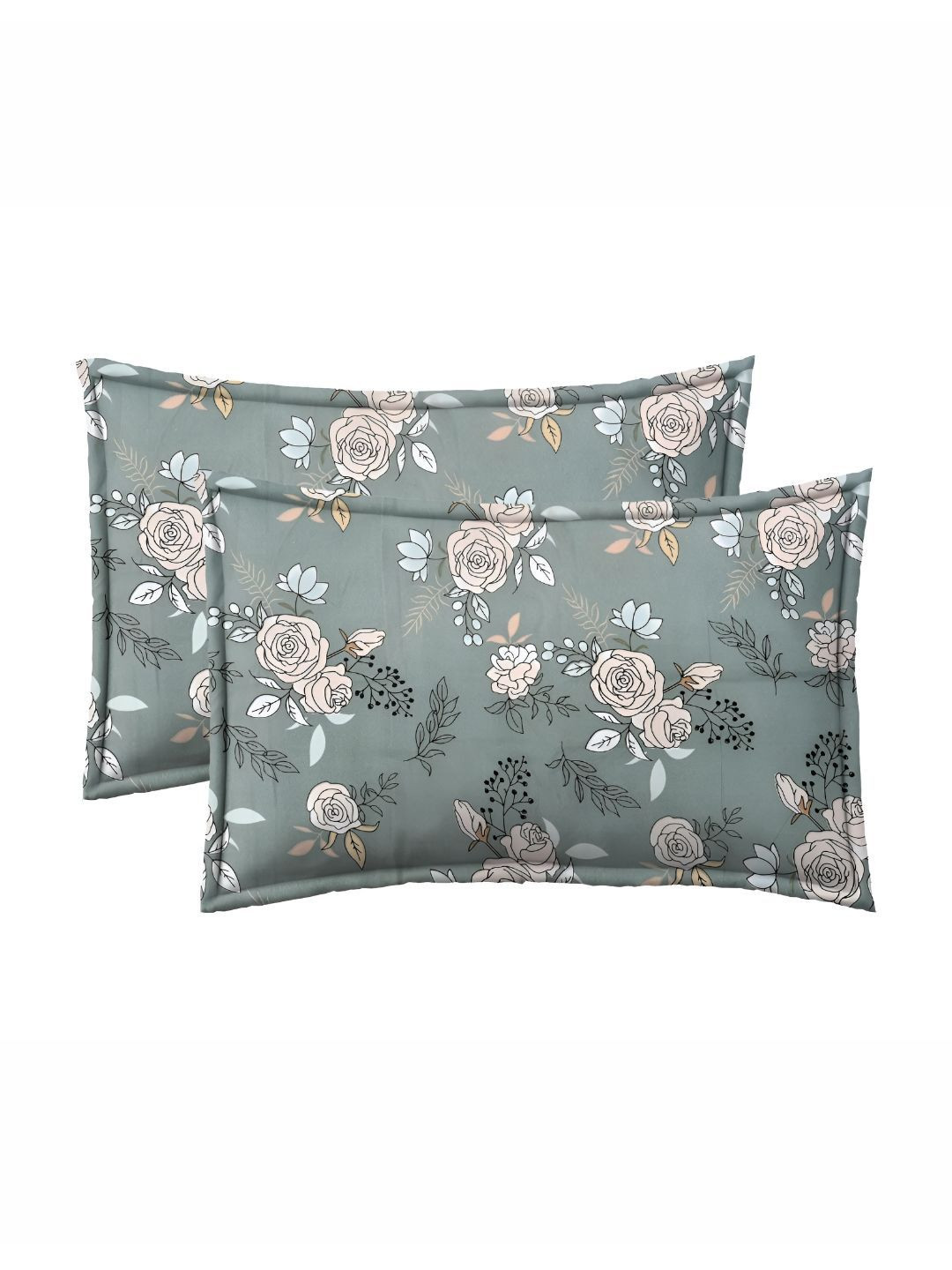 RRC Grey & Beige 2 Pieces Floral Printed Rectangle Pillow Covers
