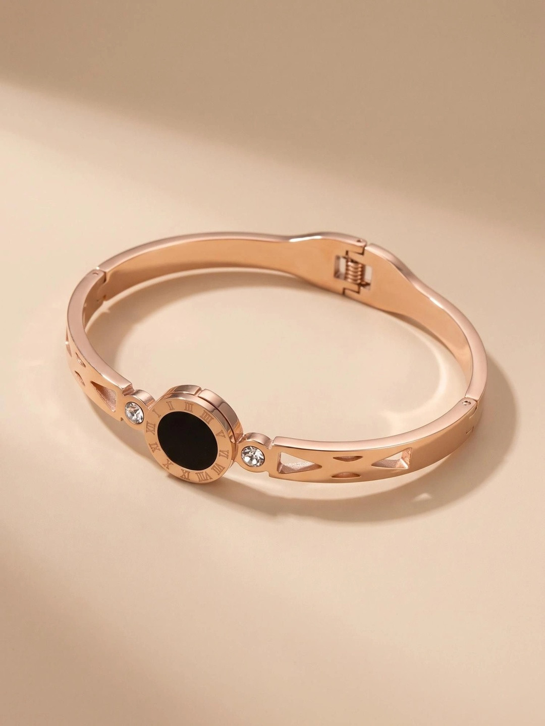 MYKI Women Rose Gold-Plated Cubic Zirconia Kada Bracelet