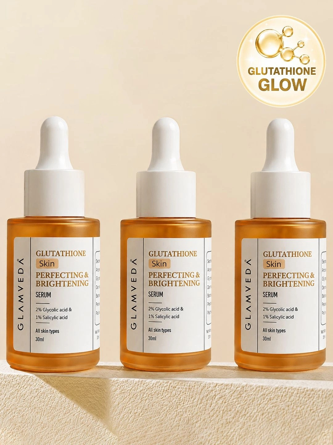 GLAMVEDA Set Of 3 Glutathione Skin Perfecting Face Serum With Salicylic Acid - 30ml Each