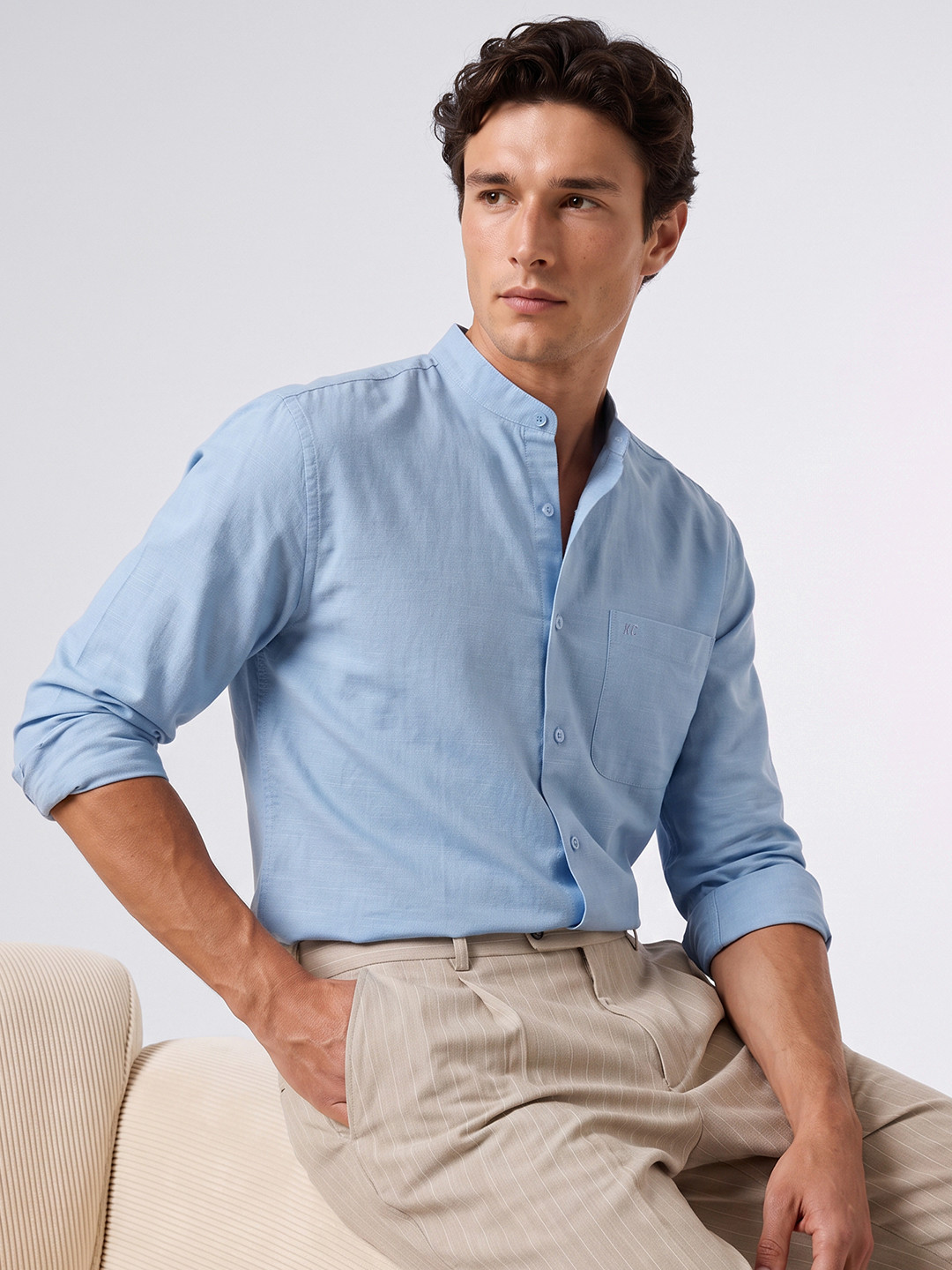 Kenneth Cole Slim Fit Cotton Linen Casual Shirt