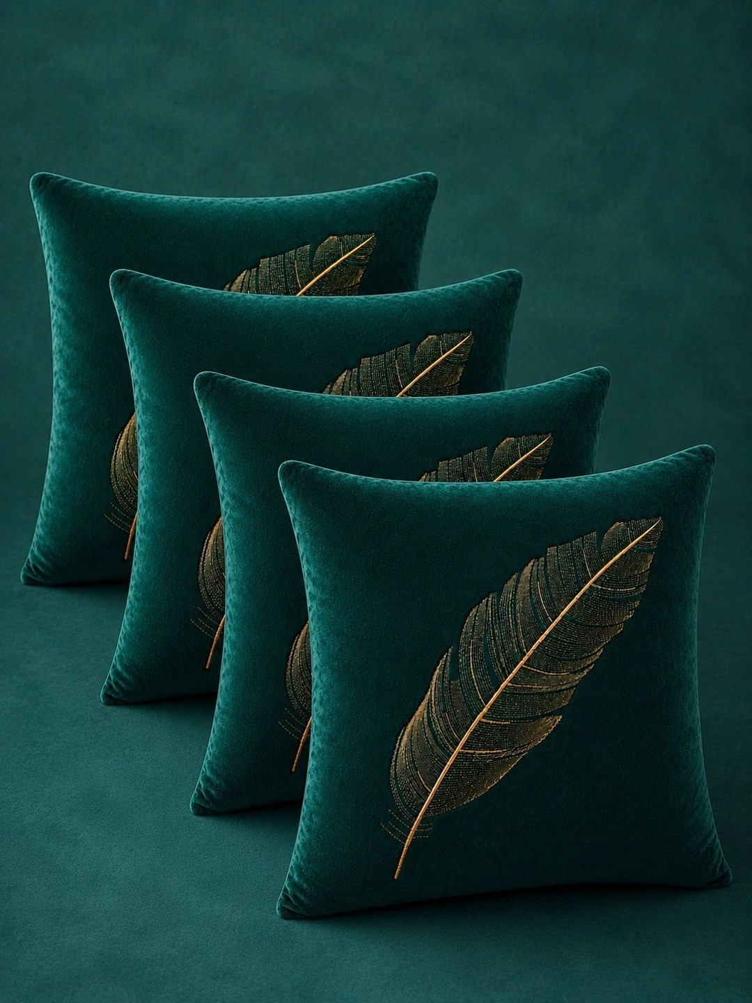 VORNEXA Green Set of 4 Abstract Velvet Square Cushion Covers
