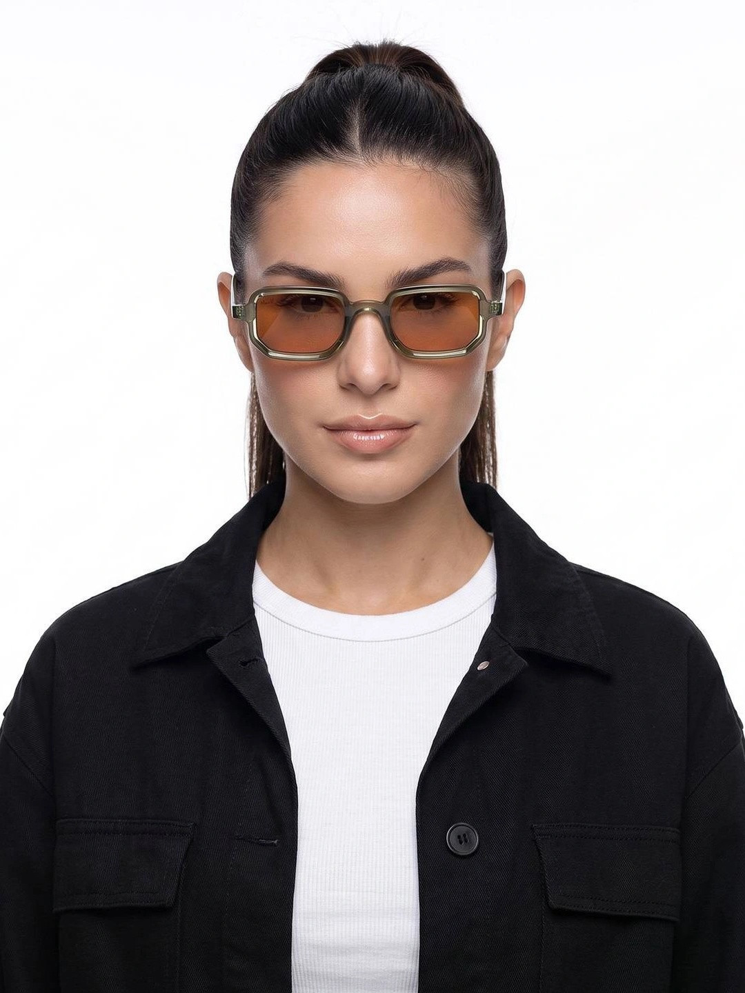 MacV Unisex Orange Lens & Green Rectangle Sunglasses with
