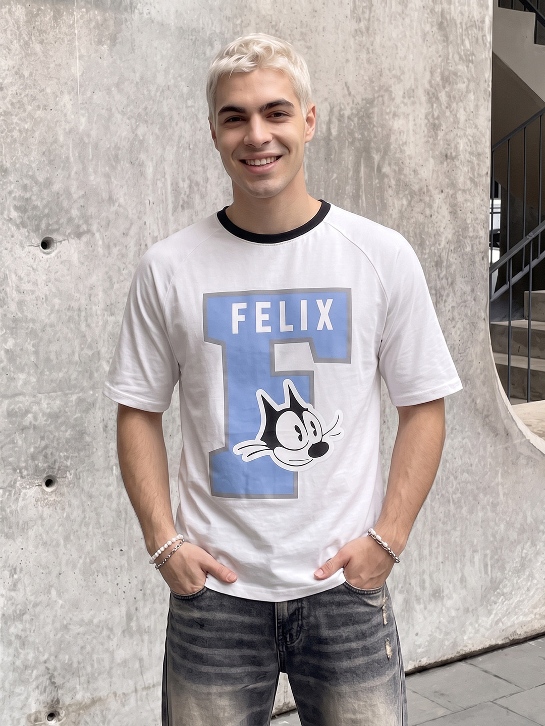Felix the Cat by Kook N Keech Felix The Cat Printed Pure Cotton Relaxed Fit T-shirt