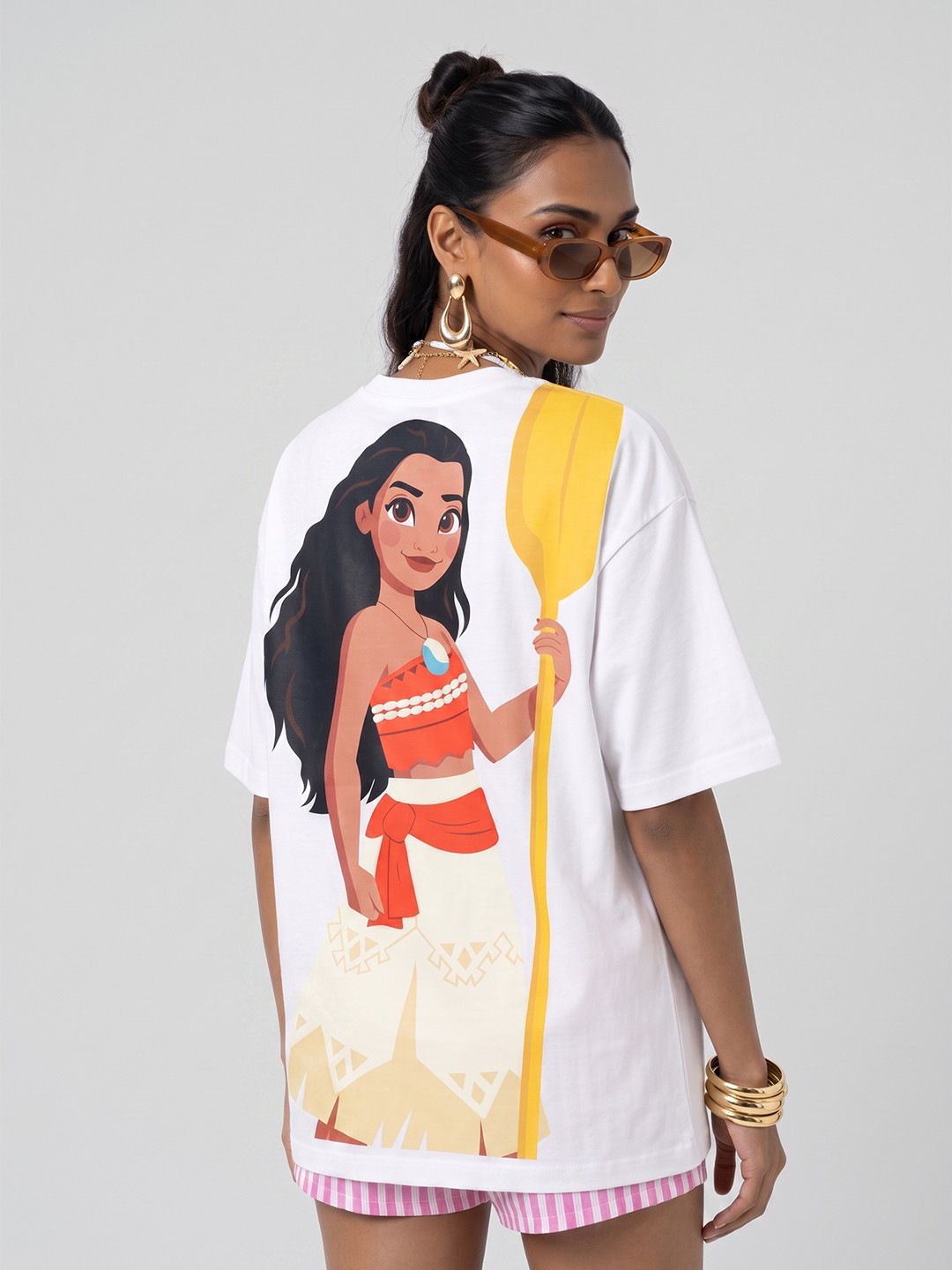 glitchez Disney Moana Printed Drop-Shoulder Sleeves Oversized T-shirt