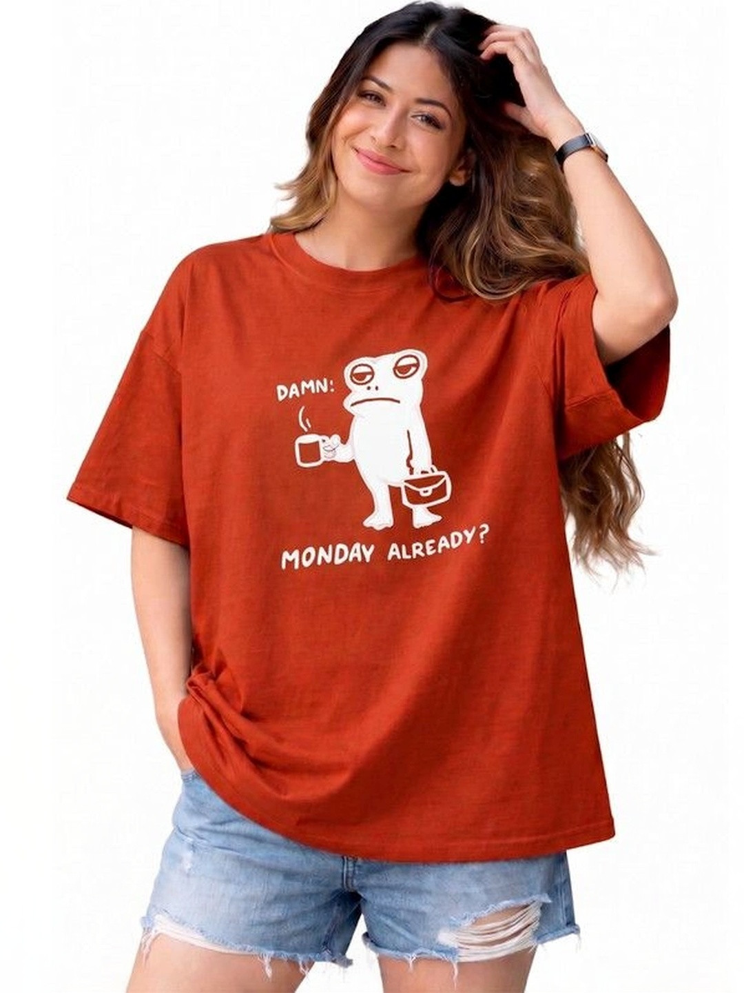 9TUNKI Women Printed Pure Cotton T-shirt