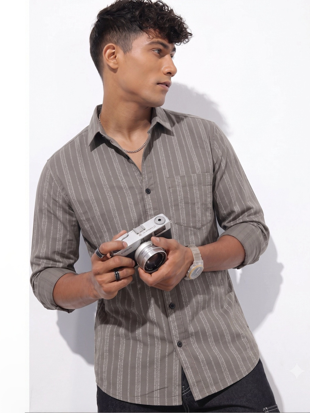 7TH LEGION Men Relaxed Sheer Striped Casual Shirt