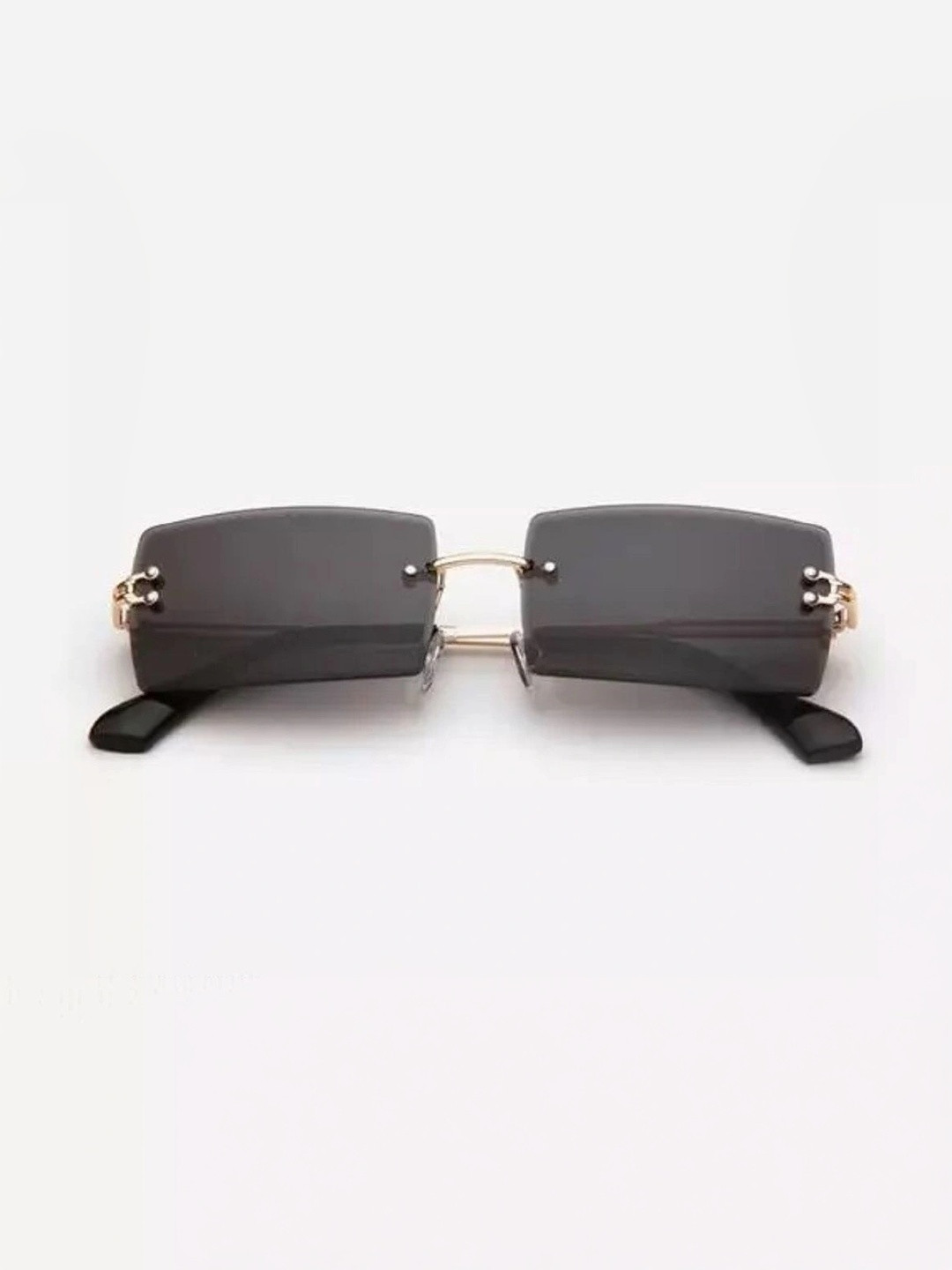 KOPEK Men Black Lens & Gold-Toned Rectangle Sunglasses with
