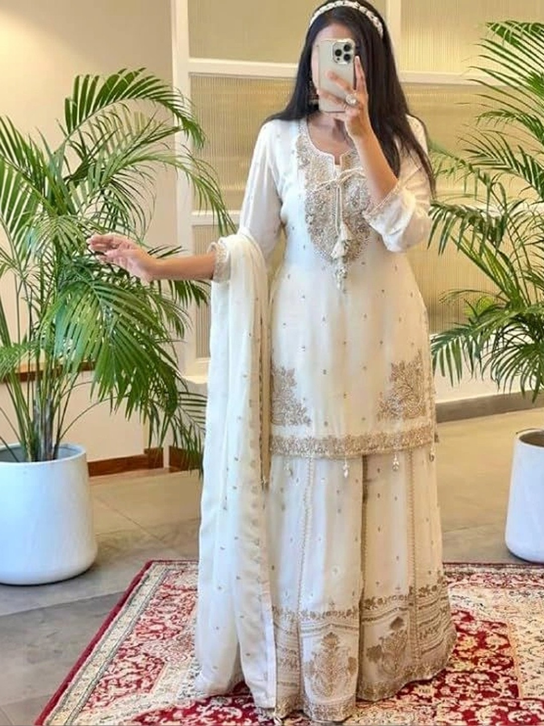 shringaar Women Ethnic Motifs Embroidered Regular Kurta with Sharara & With Dupatta