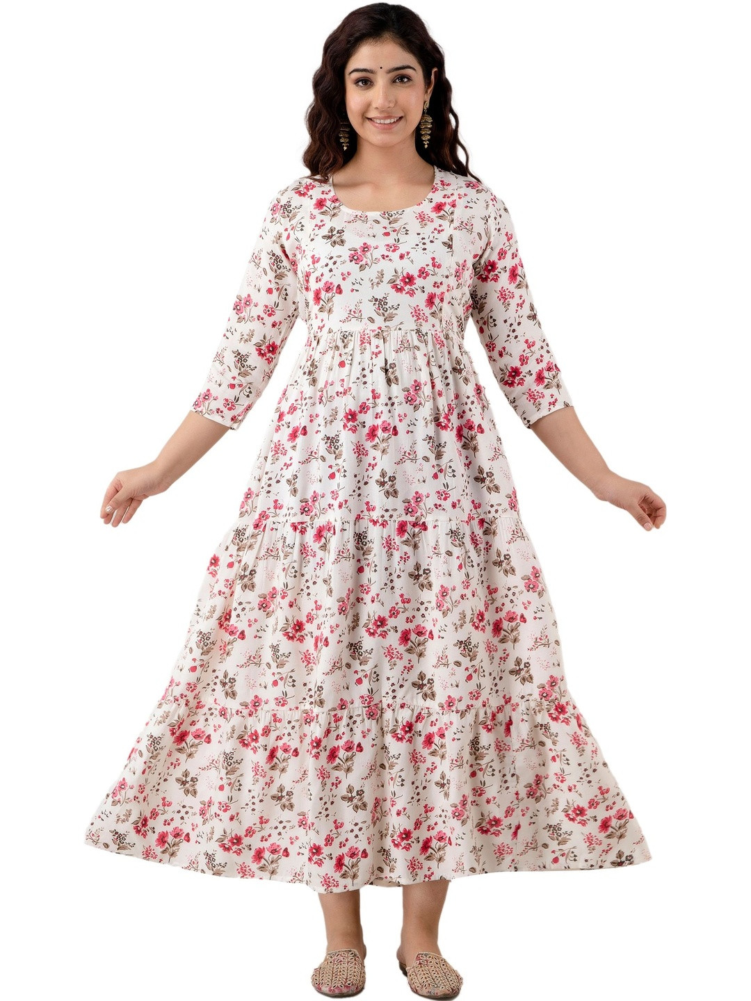 Swarnkar Creation Floral Printed Maternity Tiered Kurti