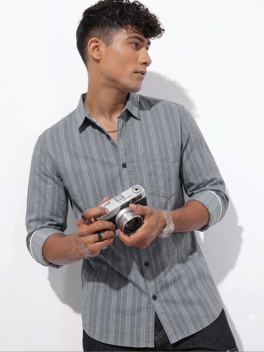 7TH LEGION Men Relaxed Sheer Striped Casual Shirt