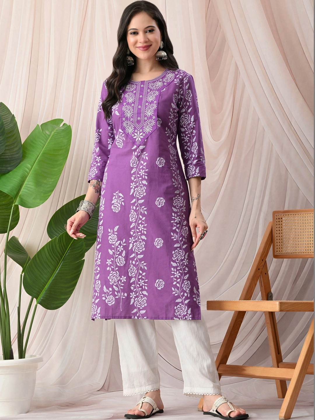 KJTRENDS Women Floral Printed Indie Florals Kurta