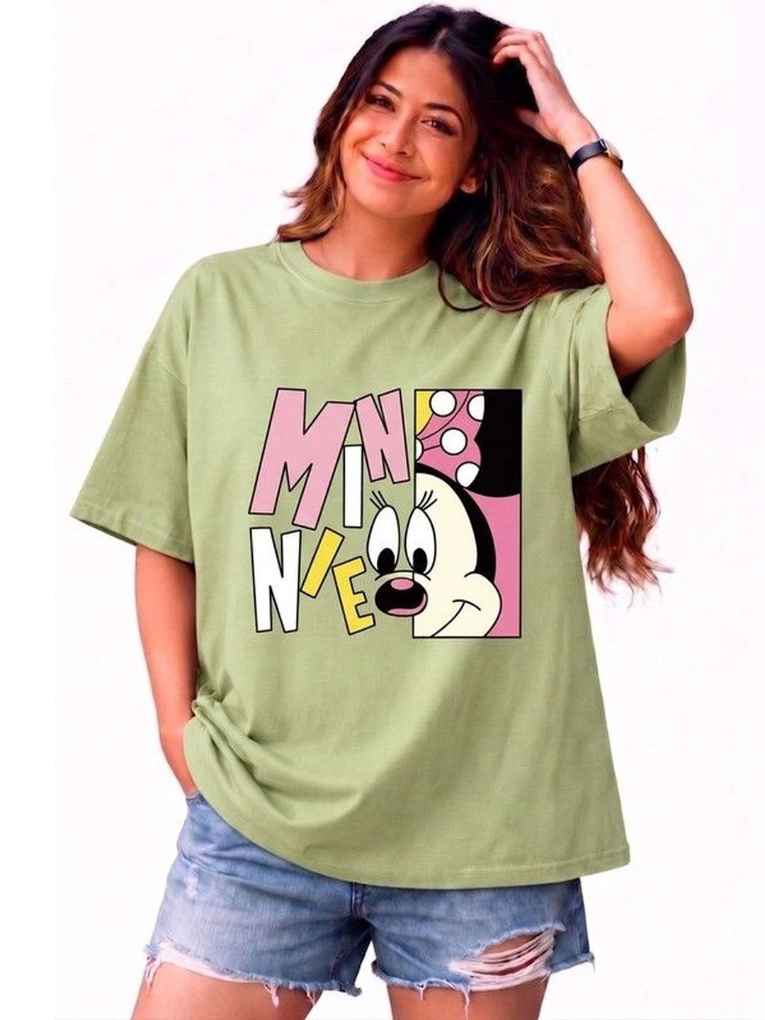 9TUNKI Women Minnie Mouse Printed Pure Cotton T-shirt