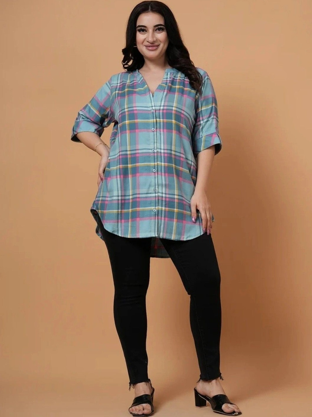 STYLLEY Women Mint Checked Casual Shirt