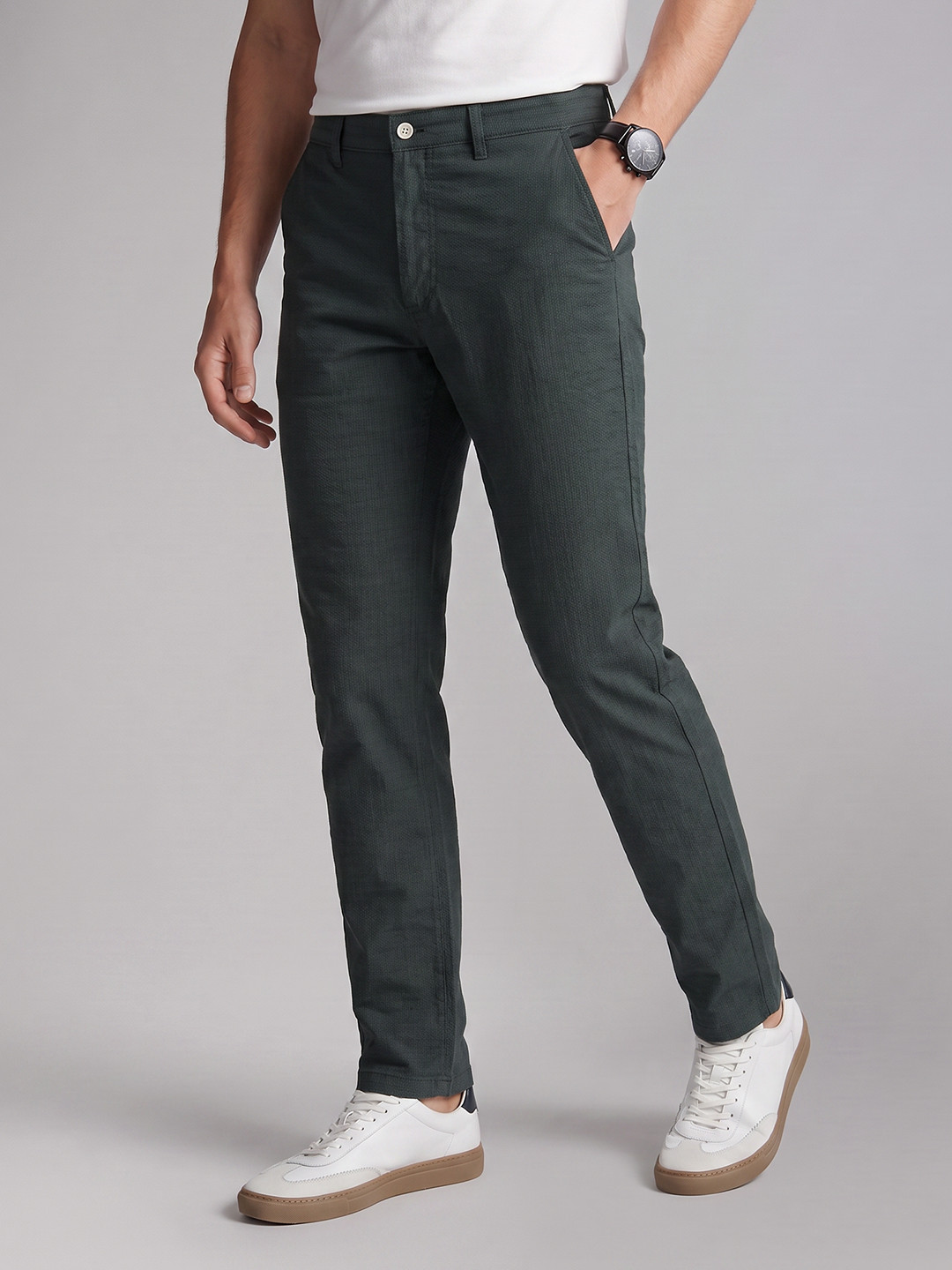 Van Heusen Men Slim Fit Checked Chinos Trousers