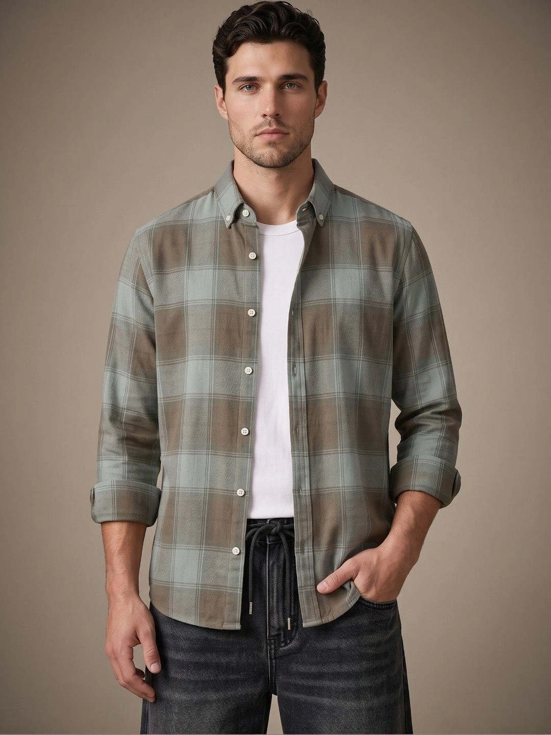 Regular Fit Windowpane Checked Casual Shirt