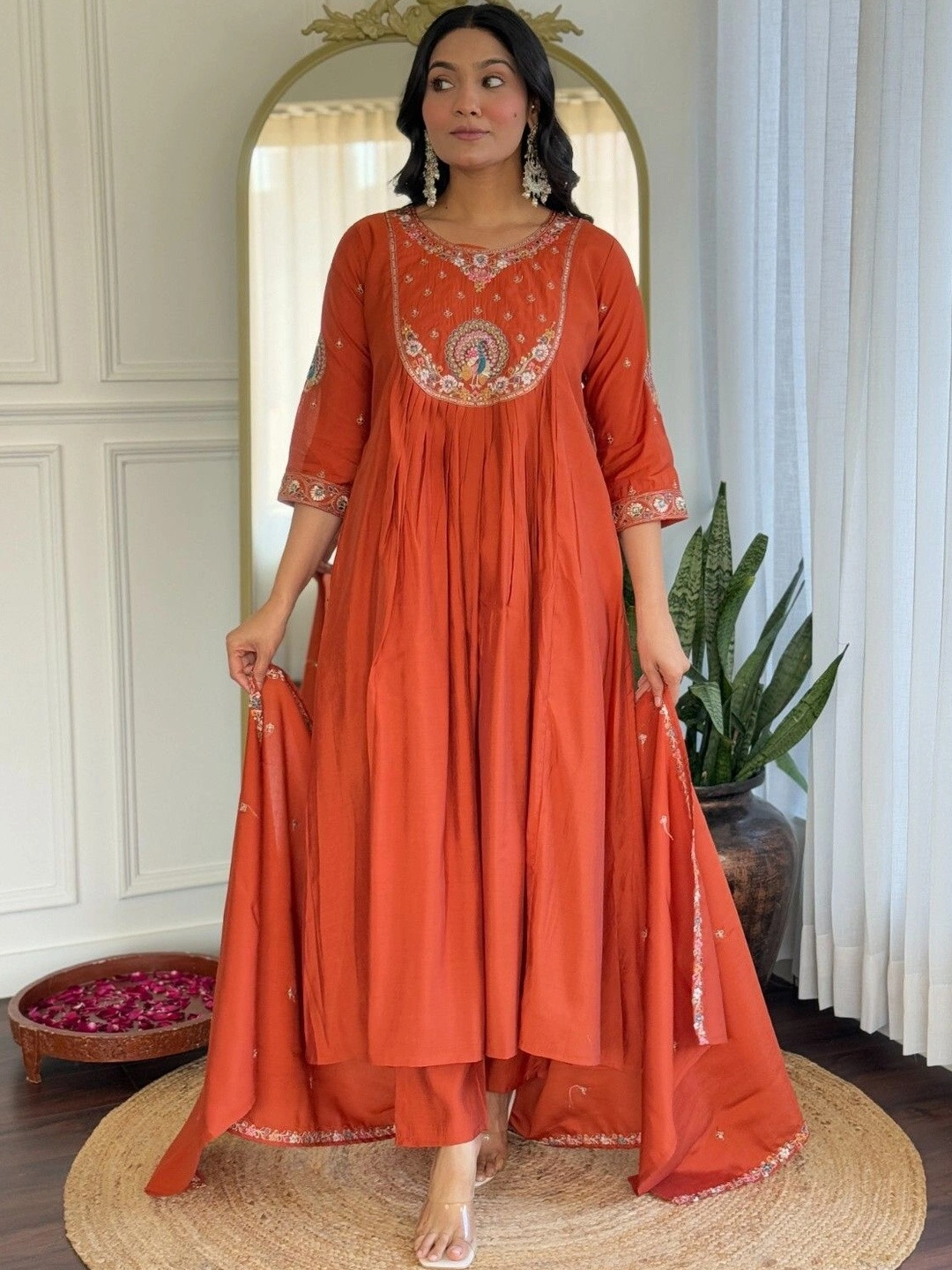 shringaar Women Ethnic Motifs Embroidered Empire Thread Work Kurta with Trousers & With Dupatta