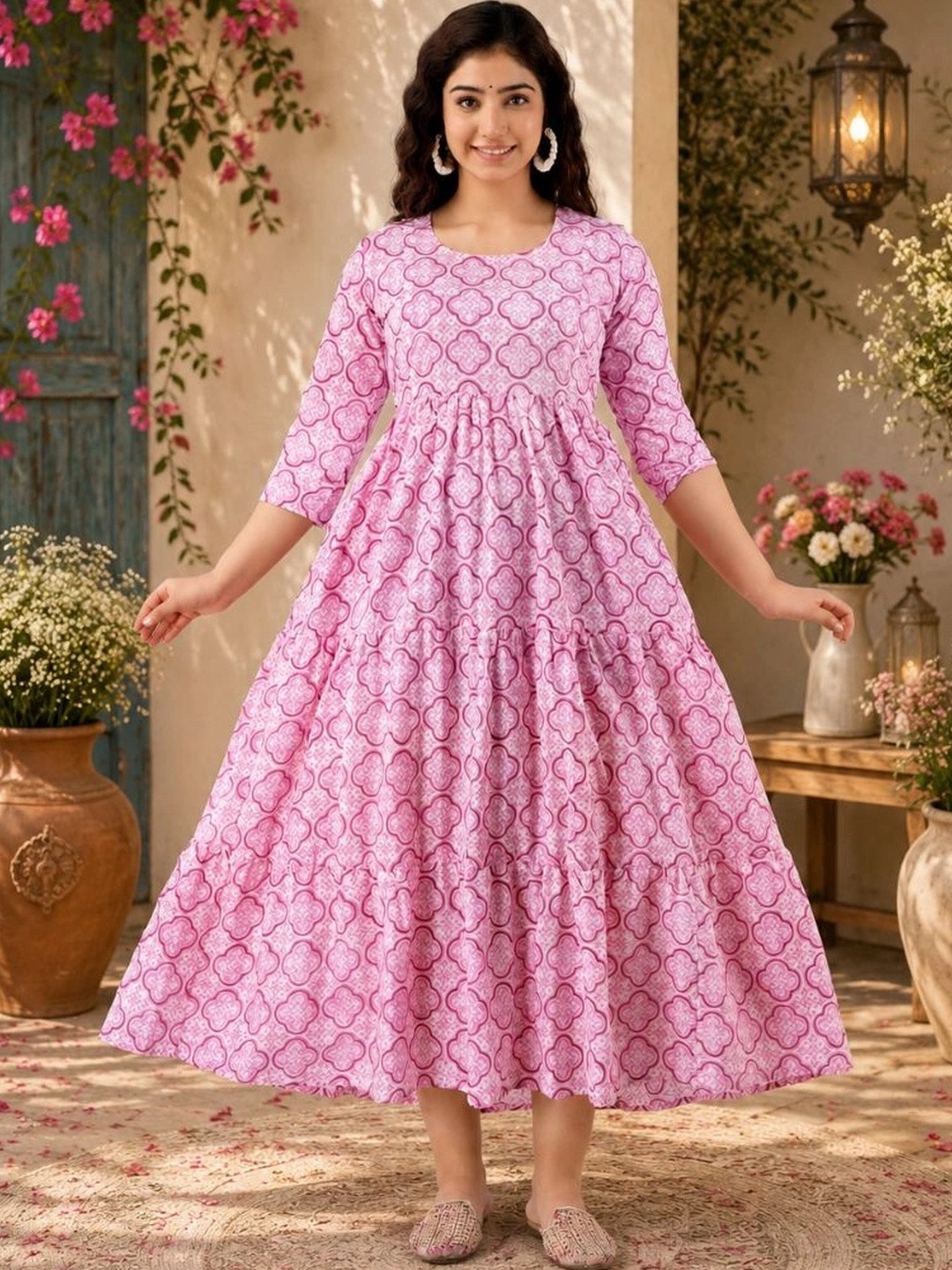 Swarnkar Creation Geometric Printed Maternity Tiered Kurti