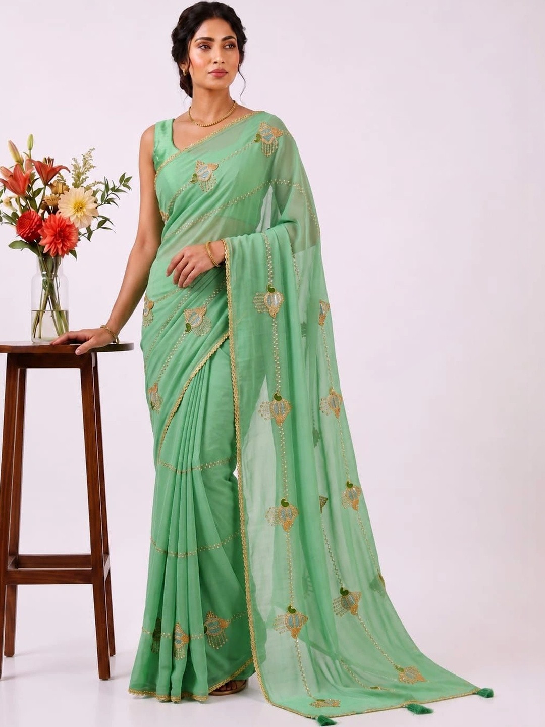 SHRIJAMYAHAM Gotta Patti Poly Georgette Saree