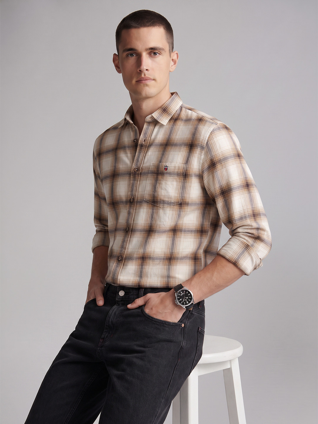 Louis Philippe Jeans Slim Fit Checked Pure Cotton Casual Shirt