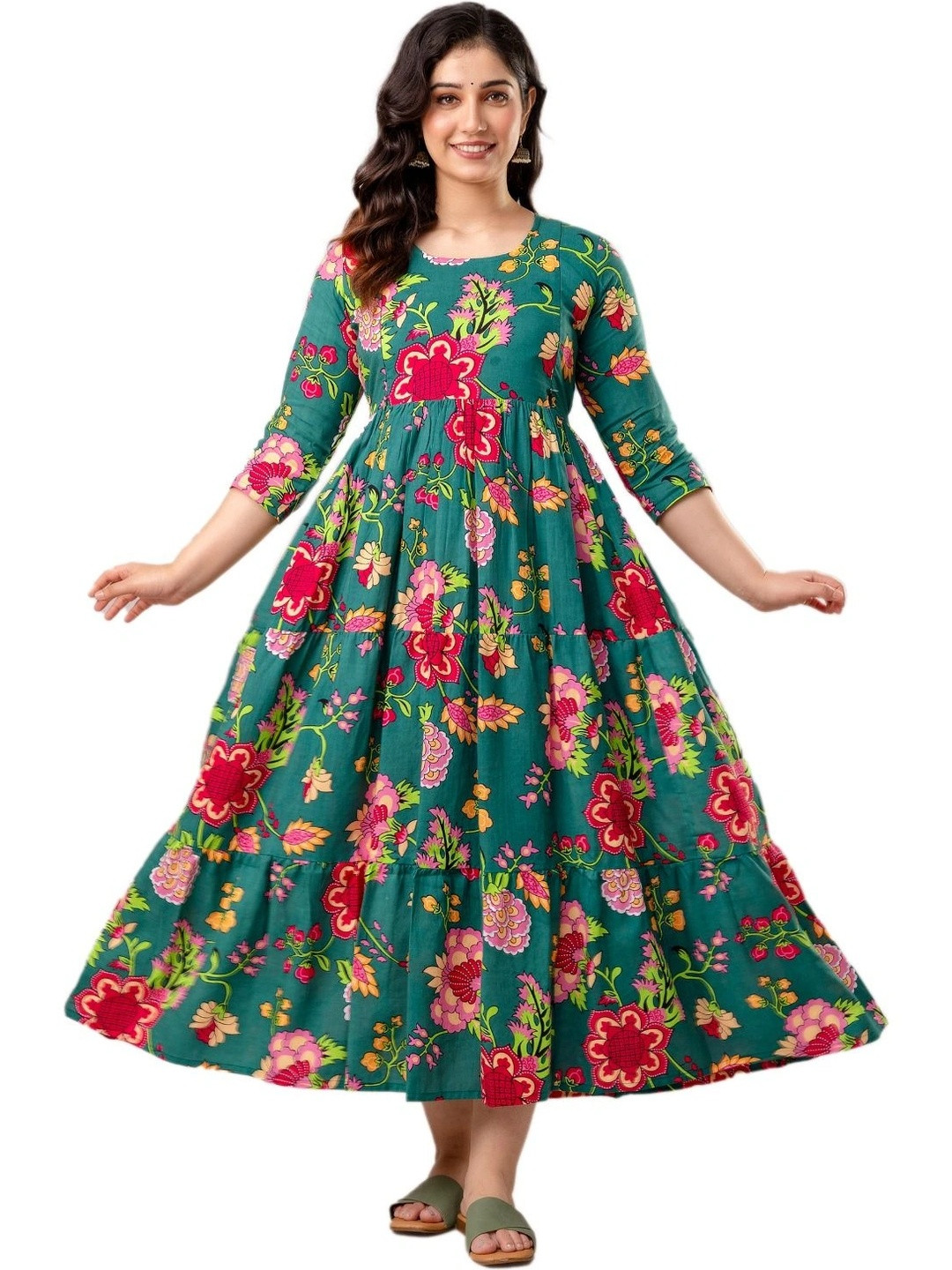 Swarnkar Creation Floral Printed Maternity Tiered Kurti