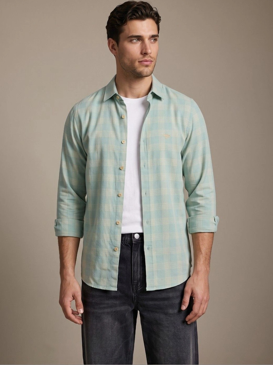 Men Regular Fit Gingham Checked Casual Shirt