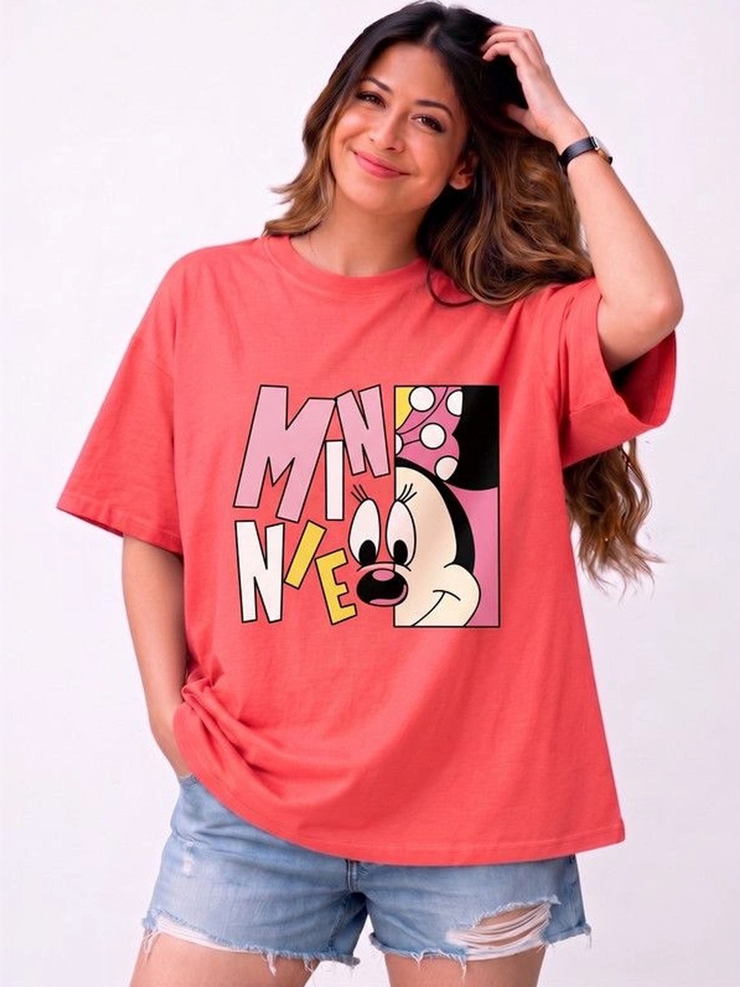 9TUNKI Women Minnie Mouse Printed Pure Cotton T-shirt