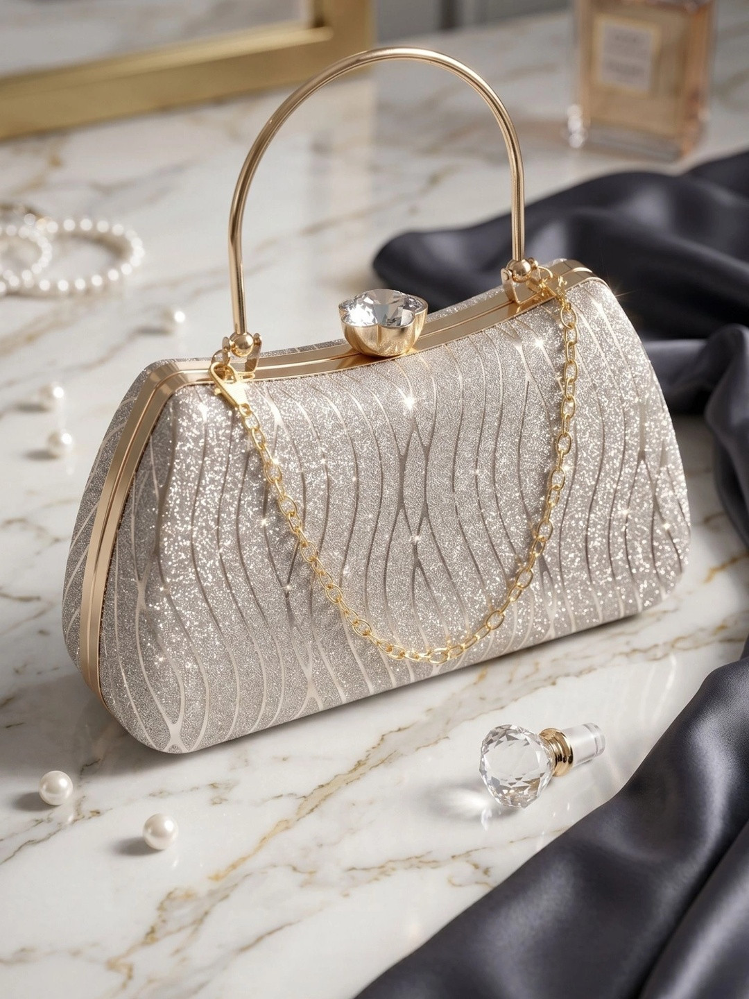 MISHA Textured Embellished Box Clutch