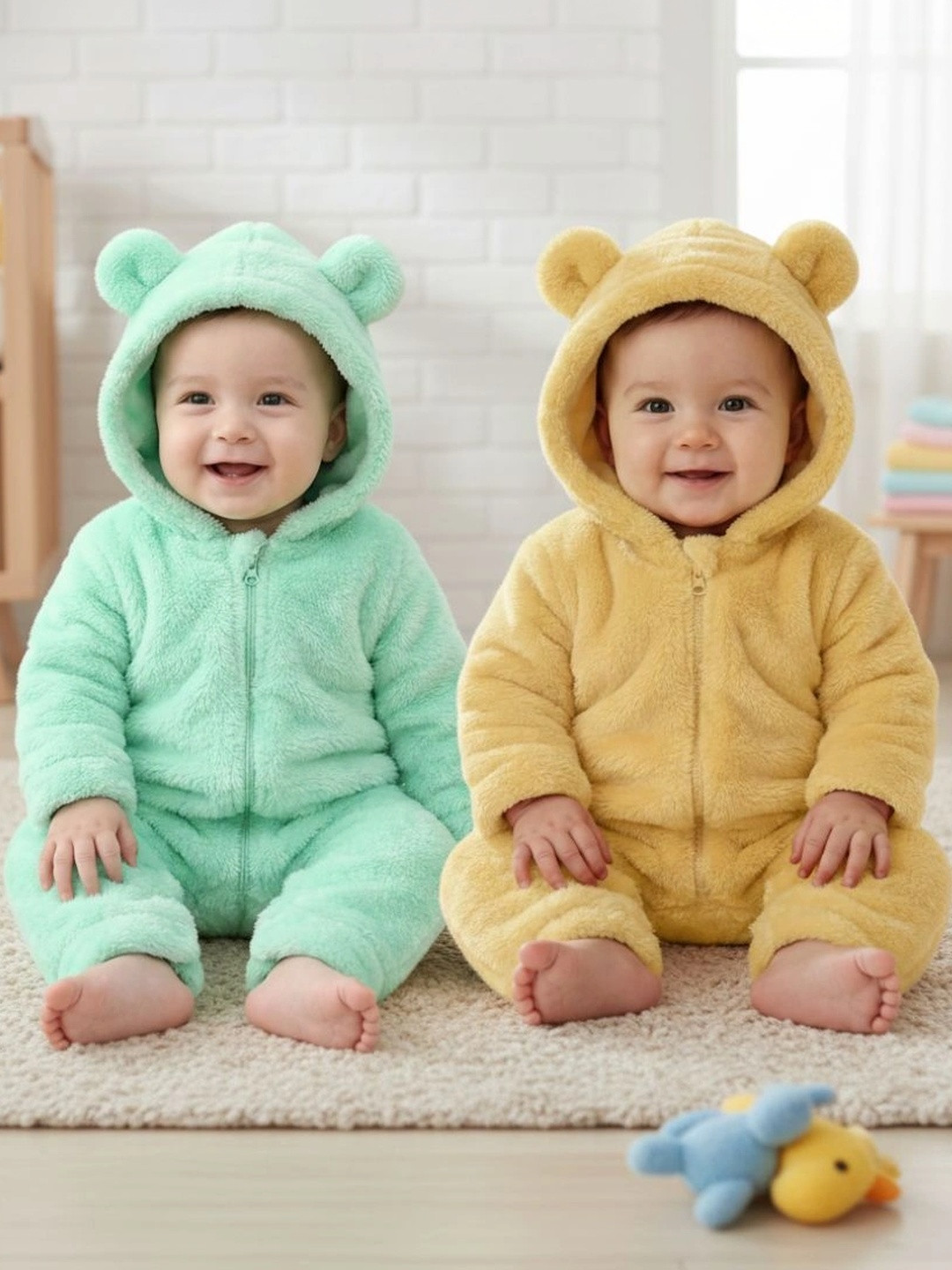 BabyZone Infants Pack Of 2 Hooded Rompers