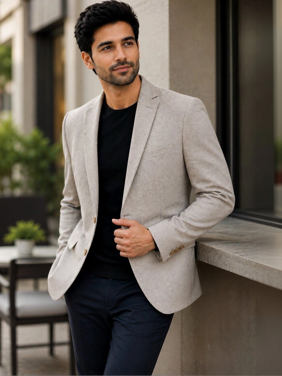 DENRO Tailored Fit Notched Lapel Single-Breasted Formal Blazer