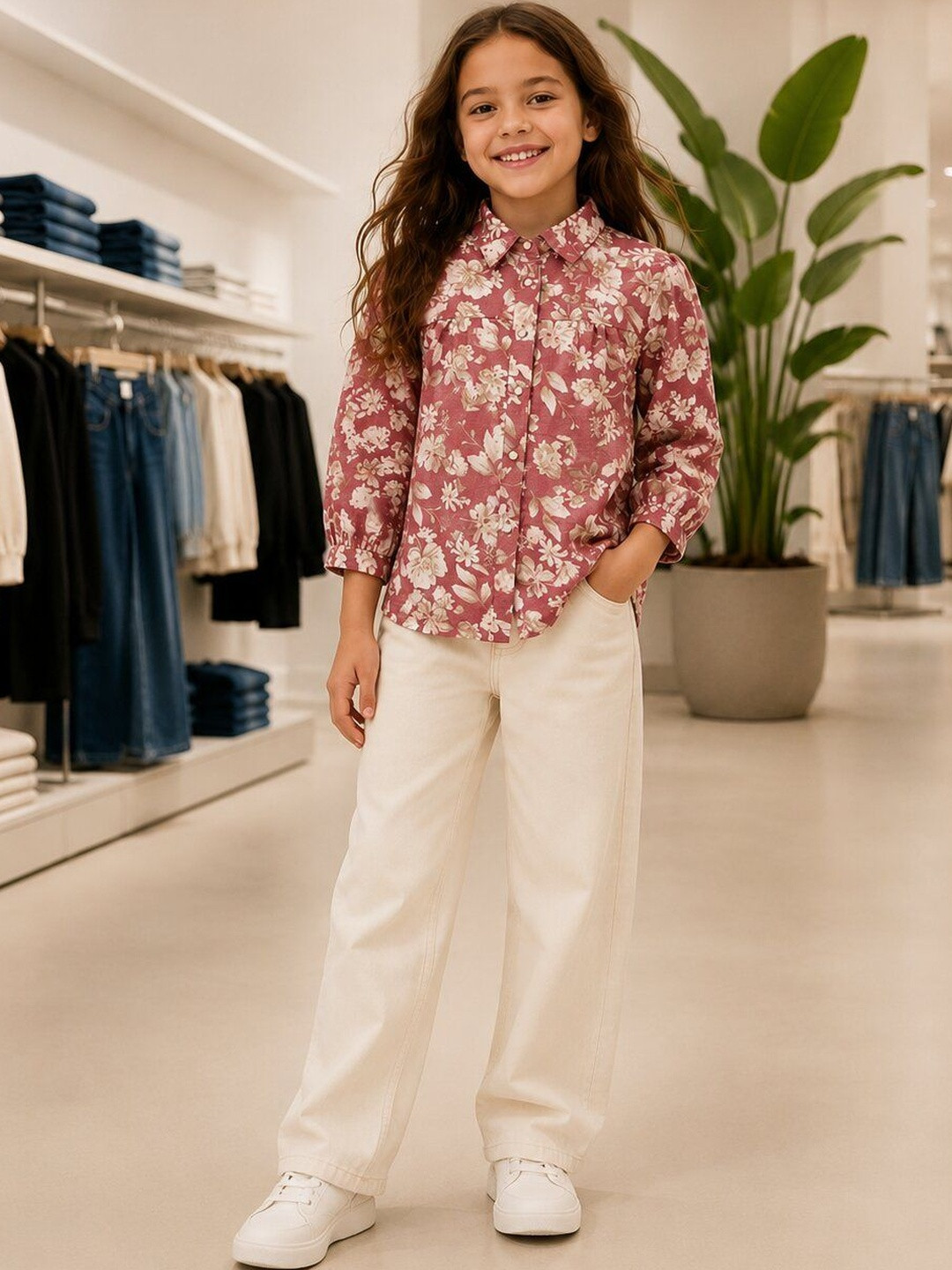 YK Floral Print Cotton Blend Top