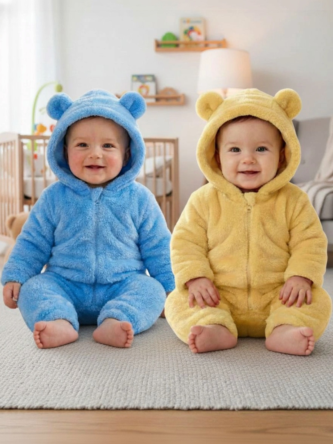 BabyZone Infants Pack Of 2 Hooded Rompers
