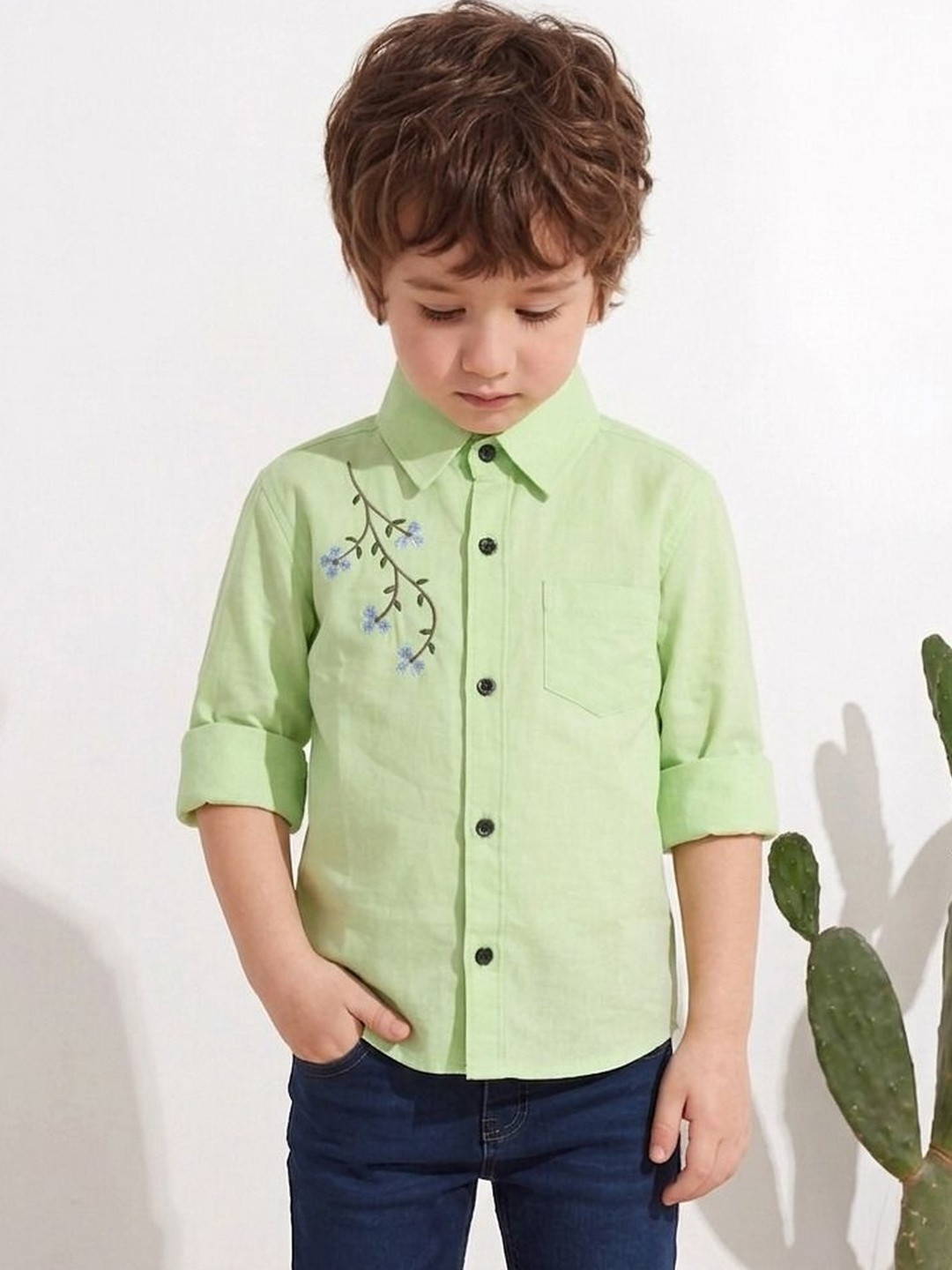 BAESD Boys Classic Floral Spread Collar Cotton Casual Shirt