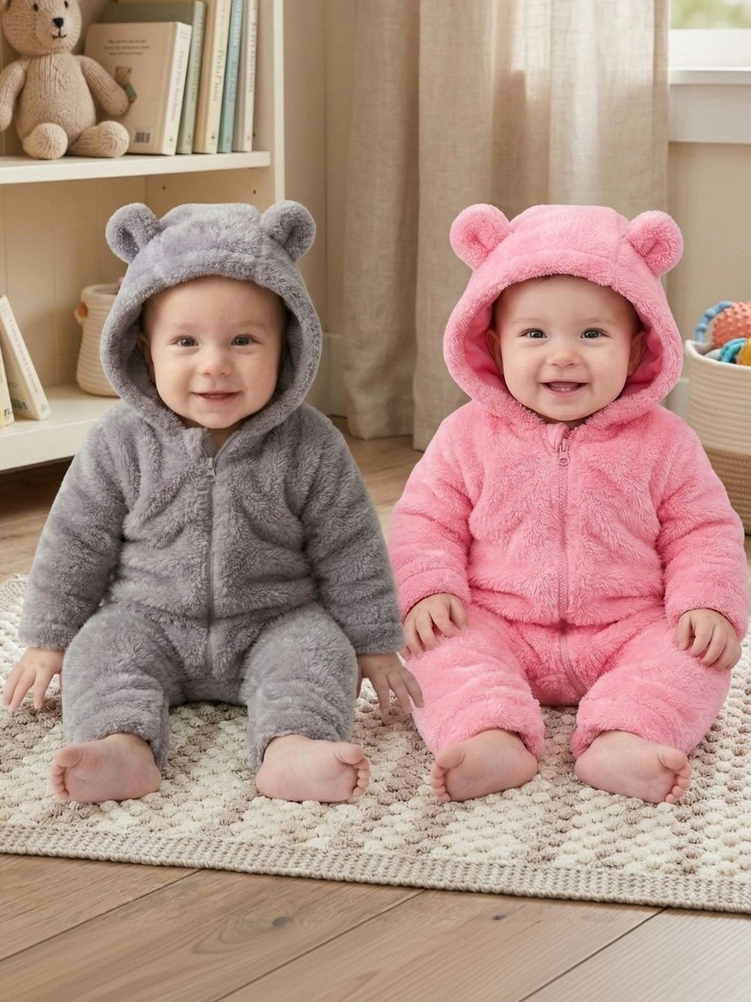 BabyZone Infants Pack Of 2 Hooded Rompers
