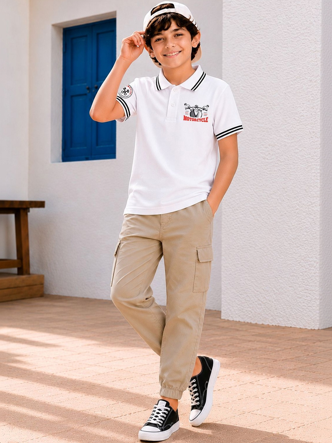 YK X Trampoline Boys Polo T-Shirt and Woven Cargo Jogger Set With 4 Pocket