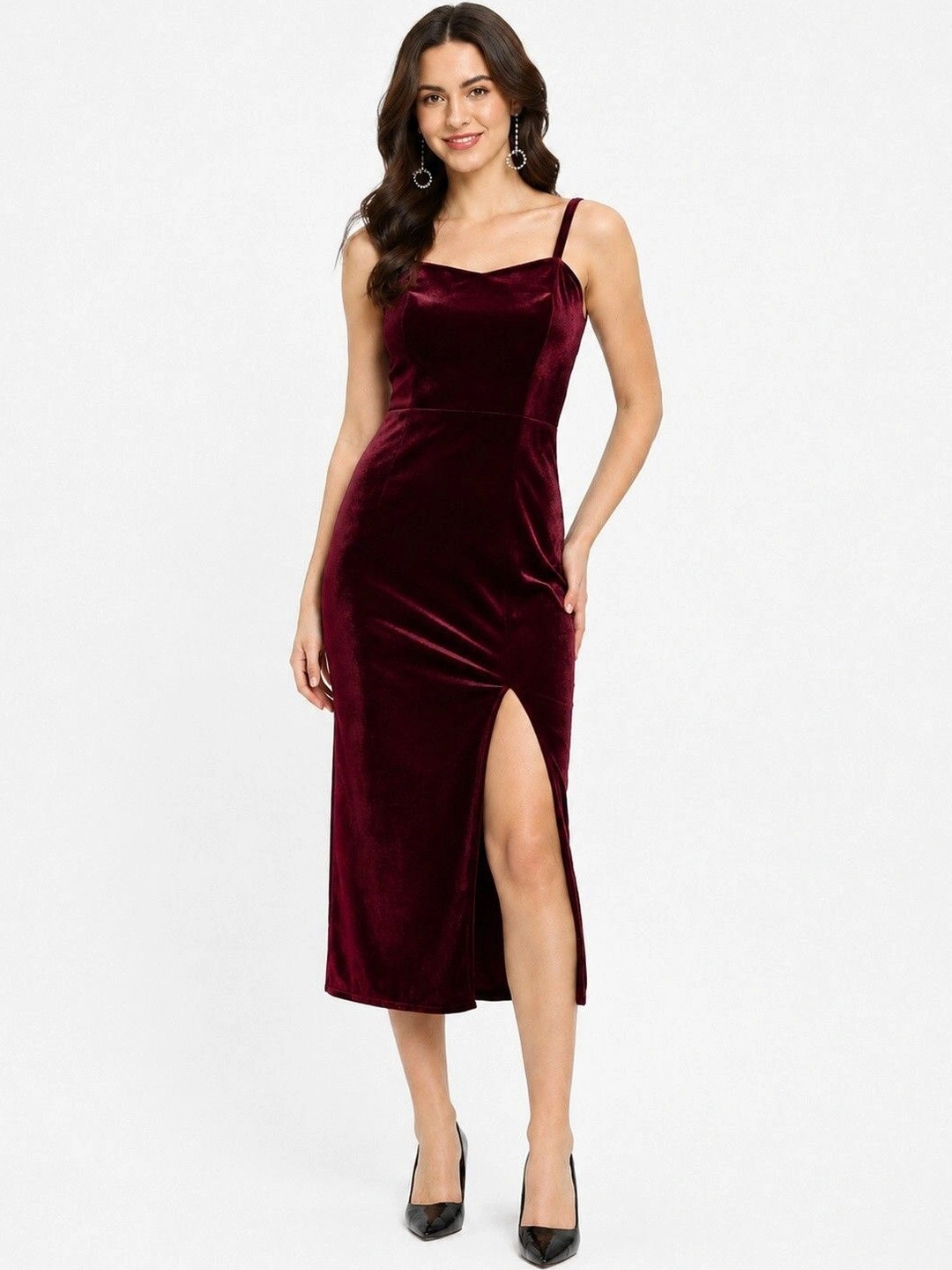 Aumira Velvet Bodycon Midi Dress